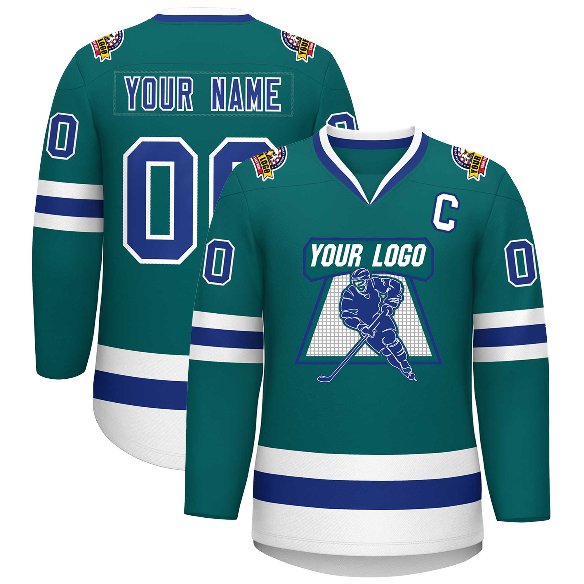 Custom Teal Royal-White Classic Style Hockey Jersey | KXKSHOP