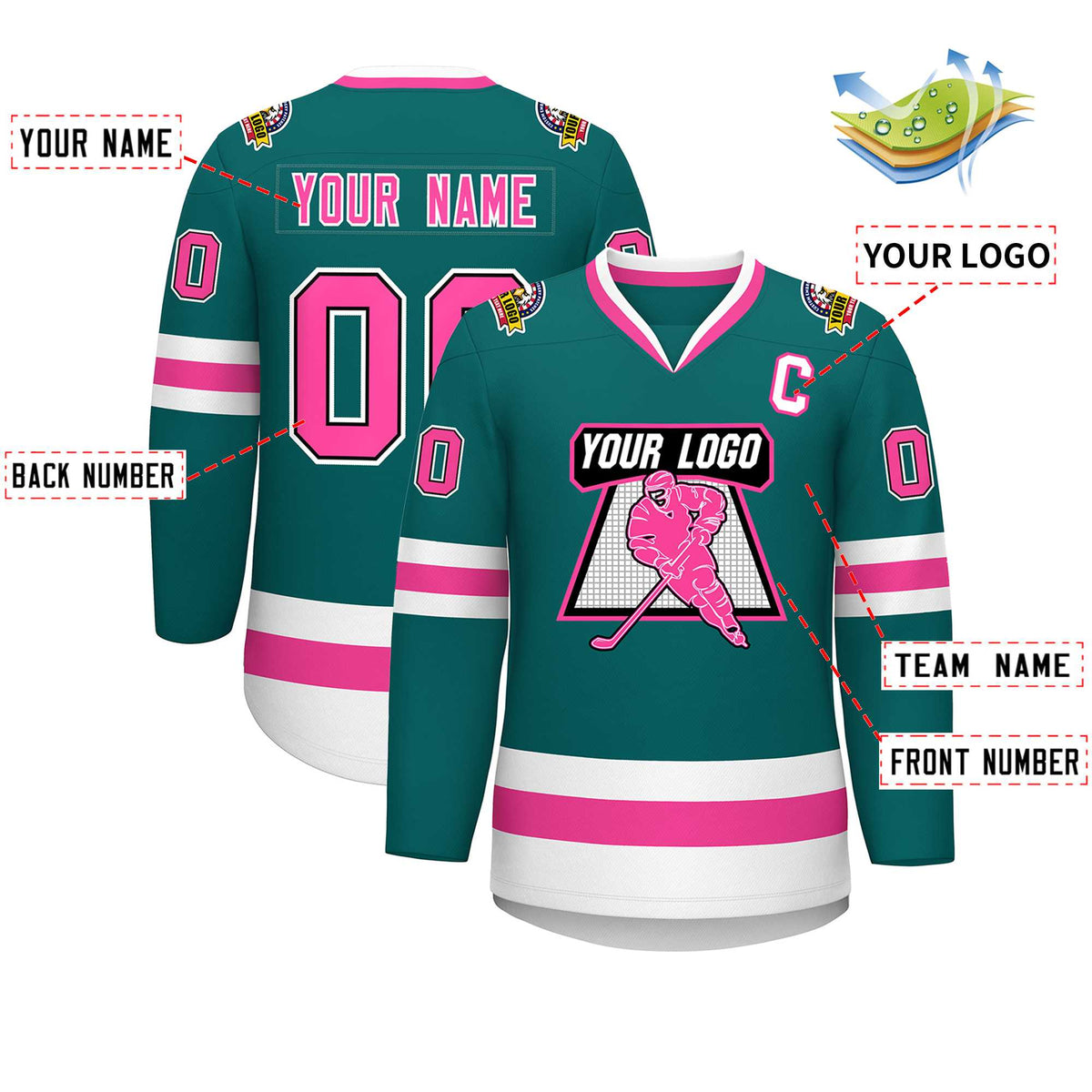 Custom Teal Pink Black-White Classic Style Hockey Jersey | KXKSHOP