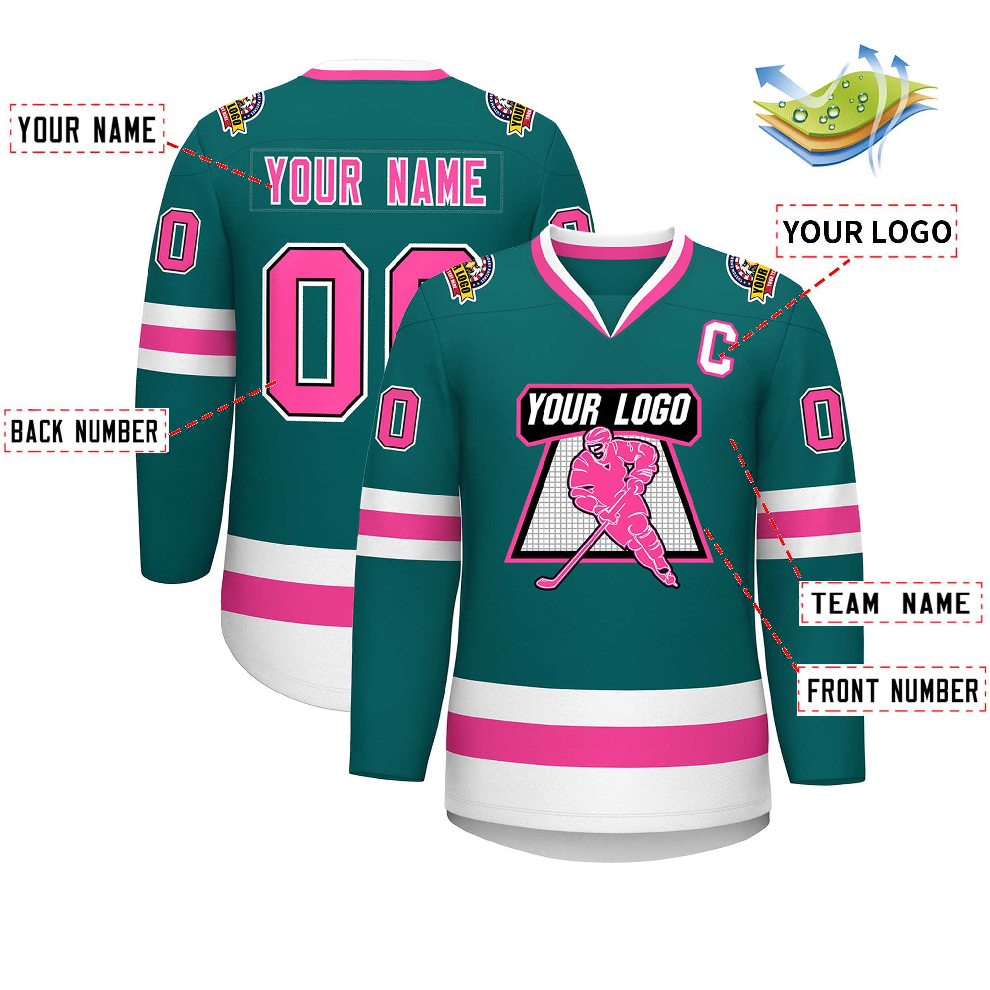 Custom Teal Pink Black-White Classic Style Hockey Jersey | KXKSHOP