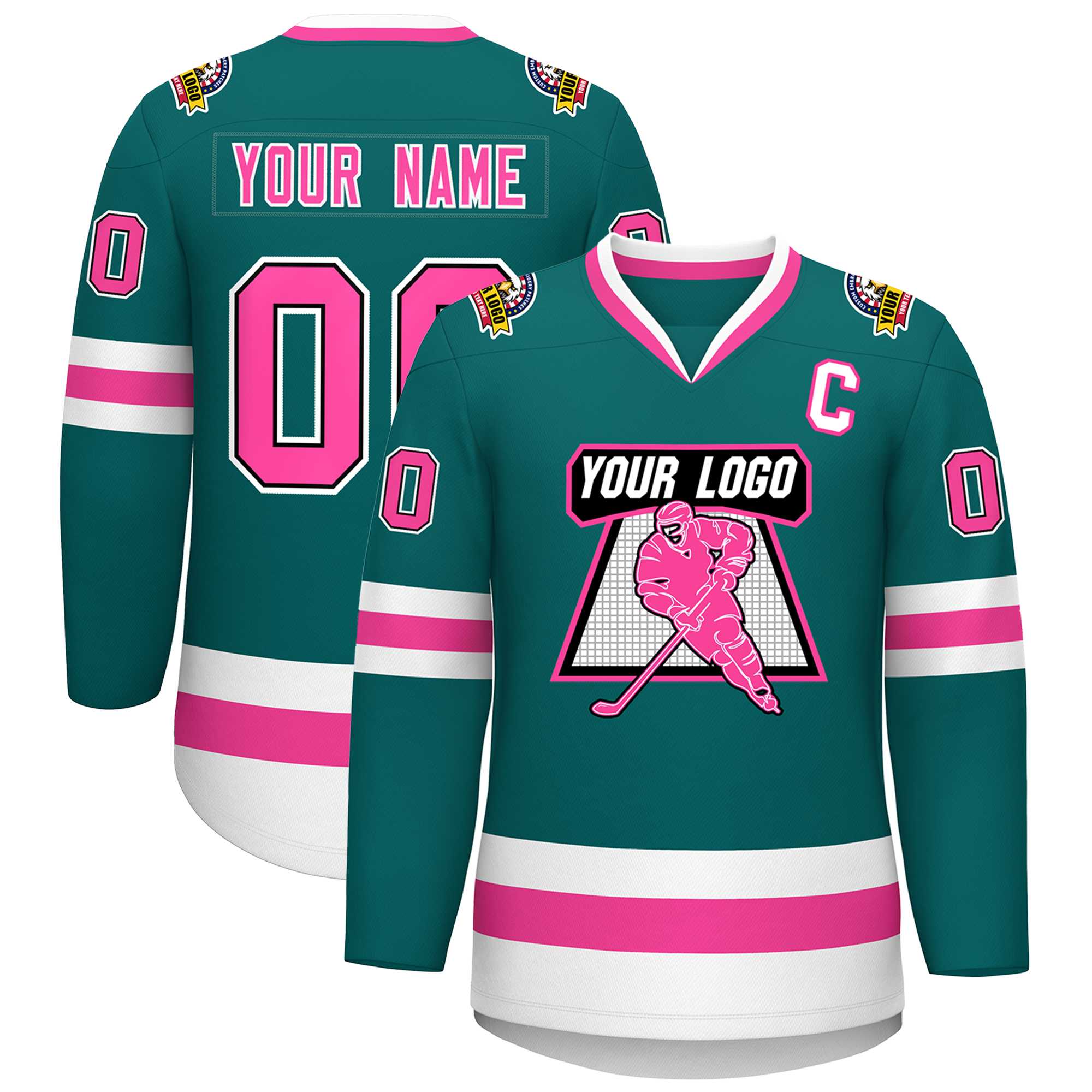 Custom Teal Pink Black-White Classic Style Hockey Jersey | KXKSHOP