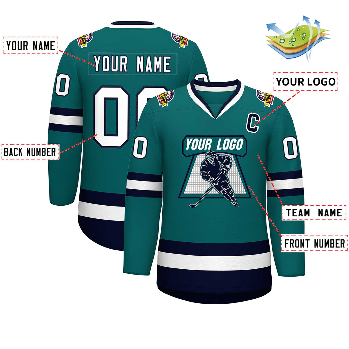 Custom Teal White-Navy Classic Style Hockey Jersey | KXKSHOP