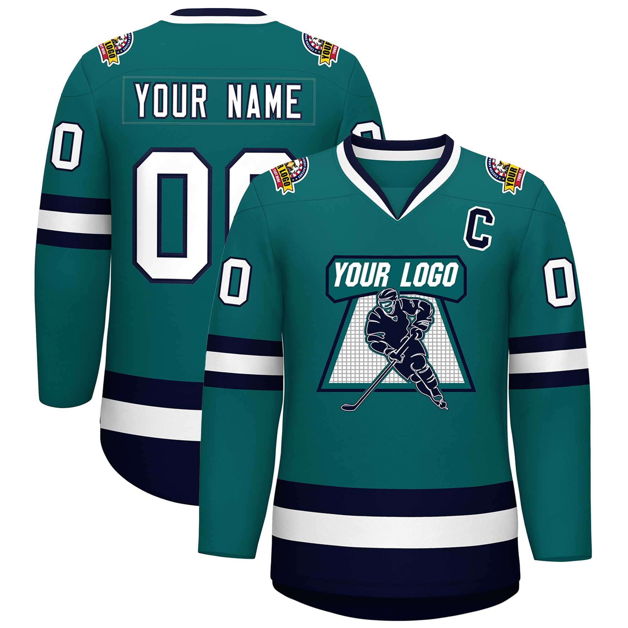 Custom Teal White-Navy Classic Style Hockey Jersey | KXKSHOP