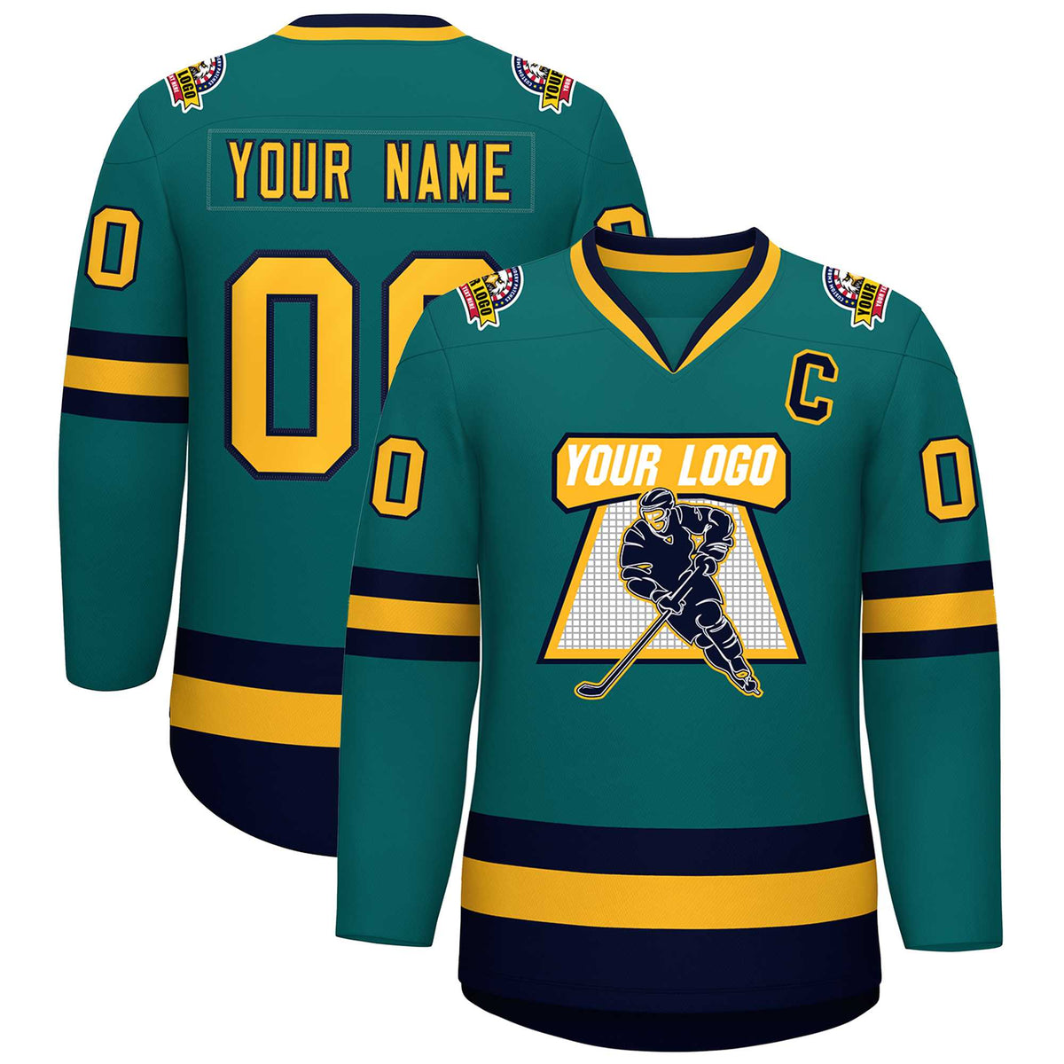 Custom Teal Gold-Navy Classic Style Hockey Jersey | KXKSHOP