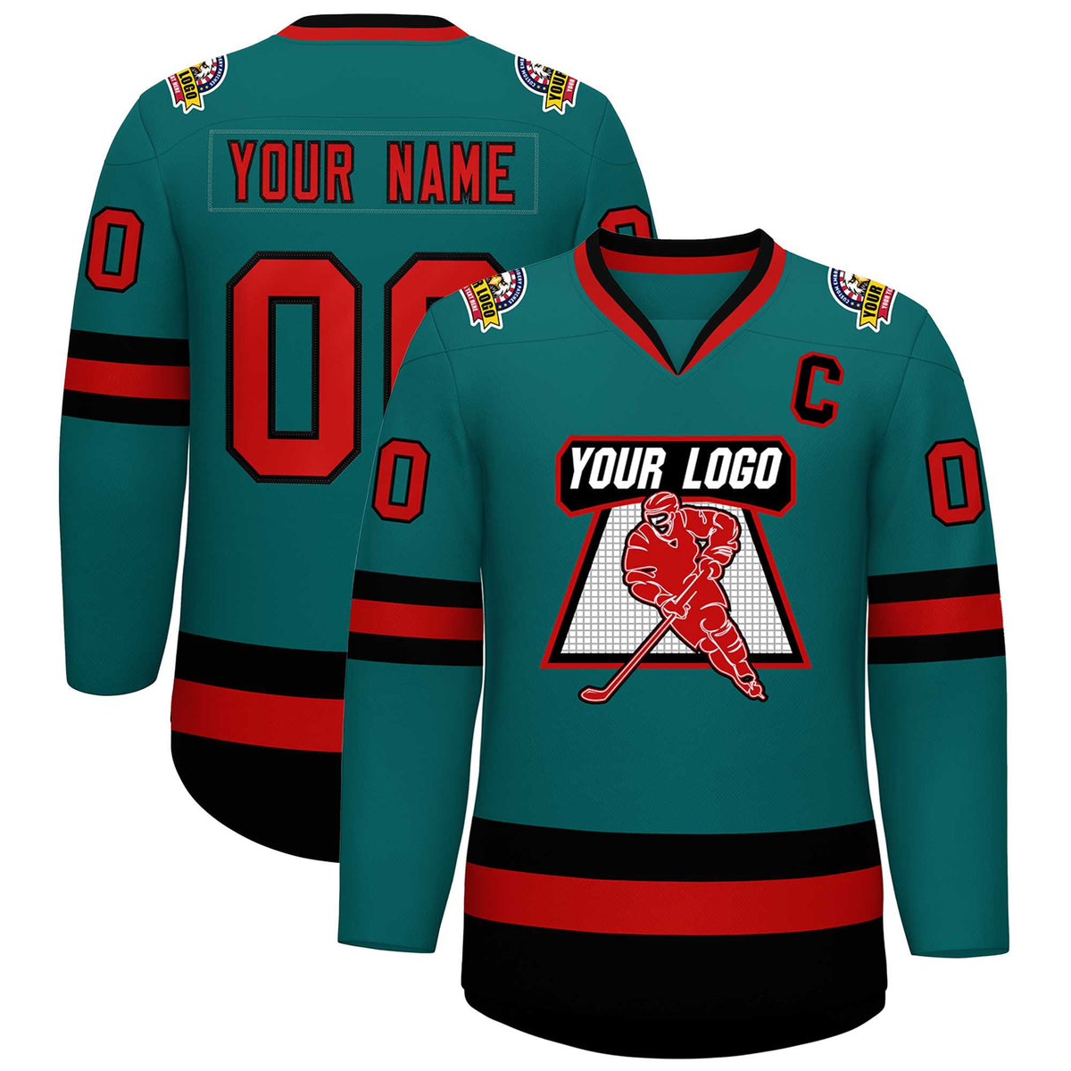 Custom Teal Red-Black Classic Style Hockey Jersey | KXKSHOP
