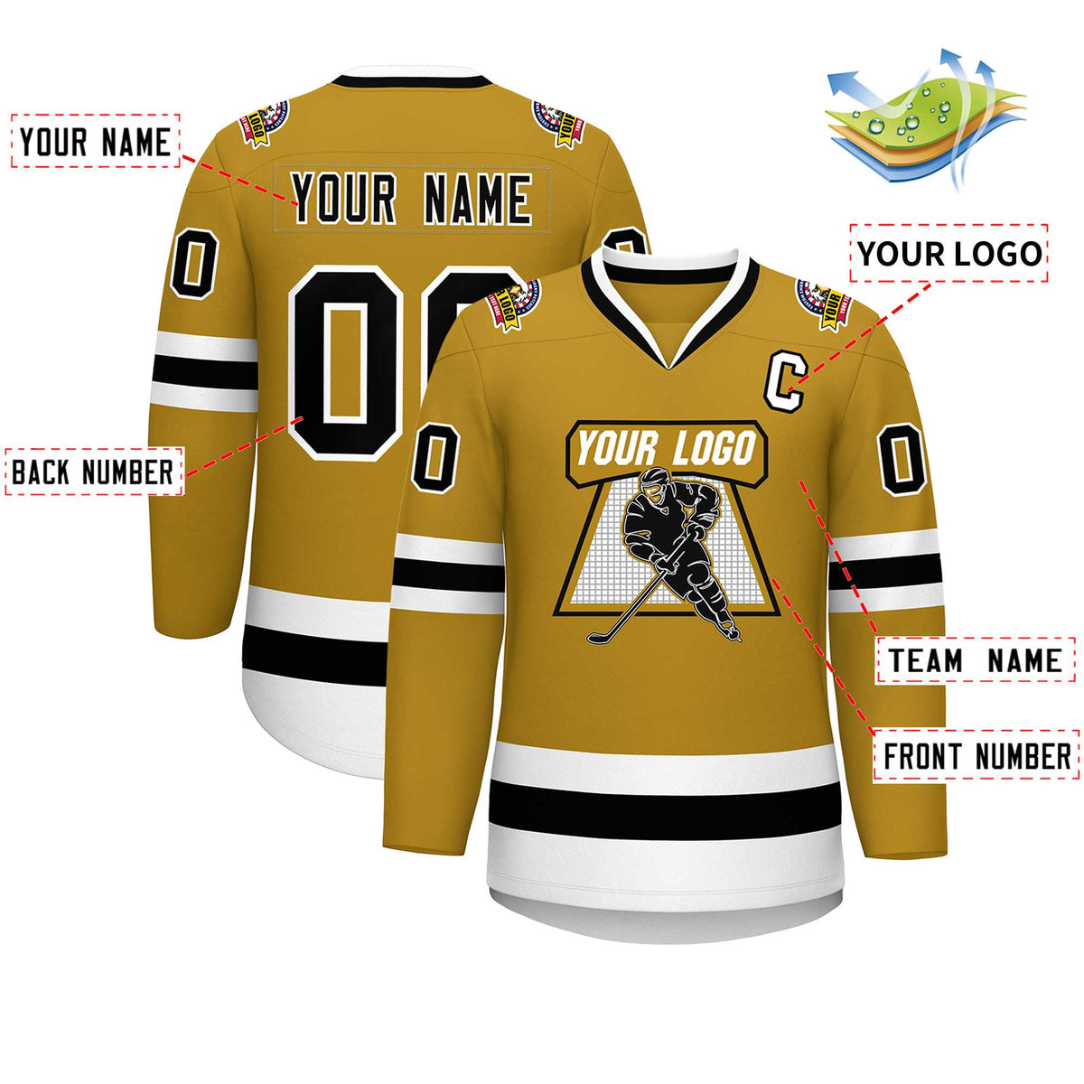 Custom Old Gold Black-White Classic Style Hockey Jersey | KXKSHOP