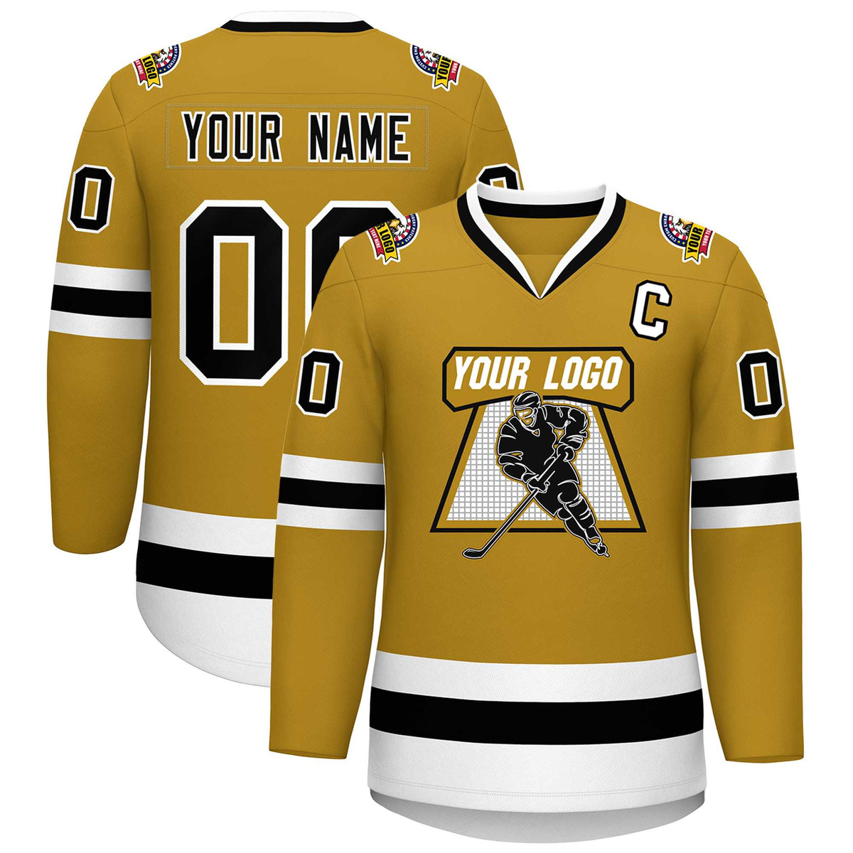 Custom Old Gold Black-White Classic Style Hockey Jersey | KXKSHOP