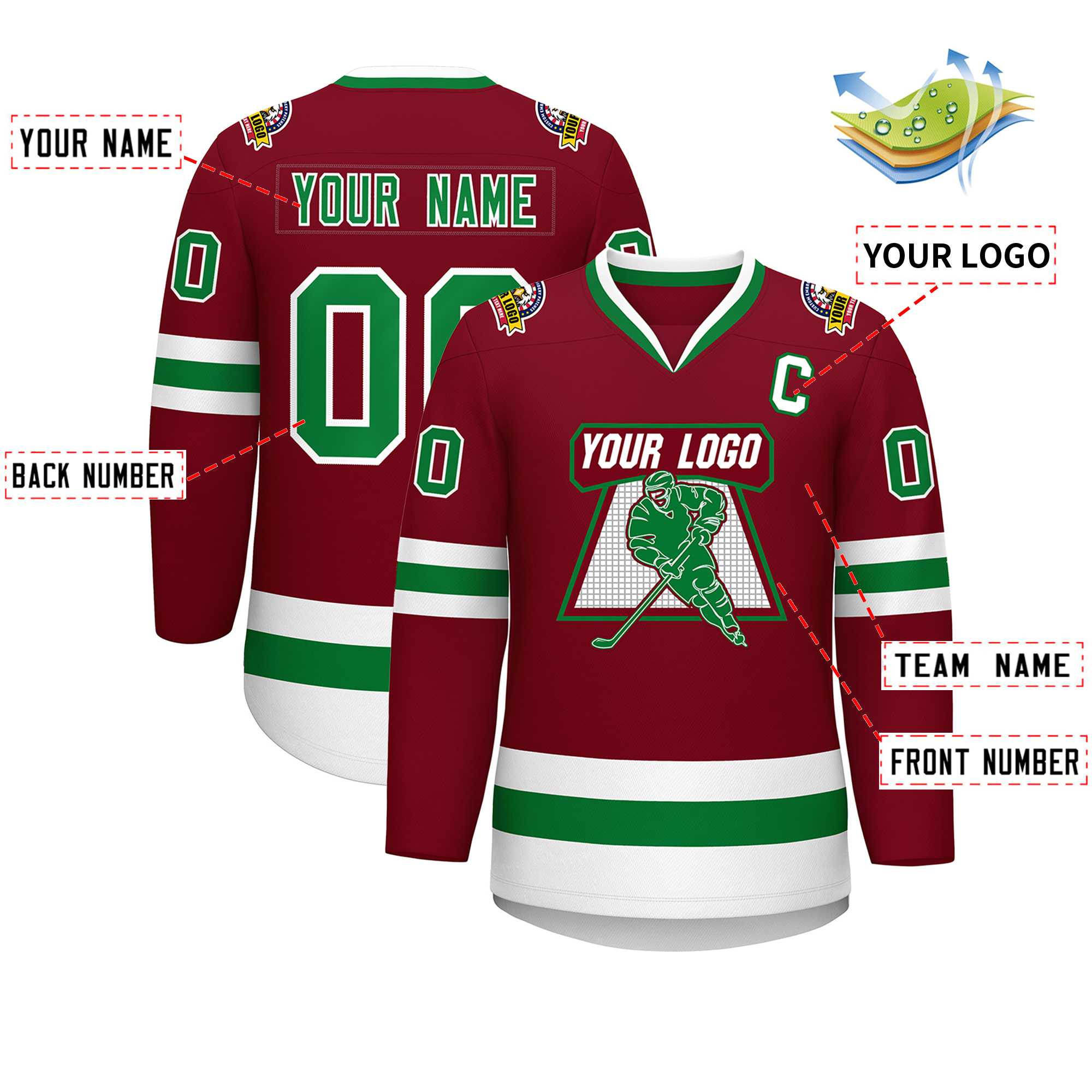 Custom Crimson Kelly Green-White Classic Style Hockey Jersey | KXKSHOP