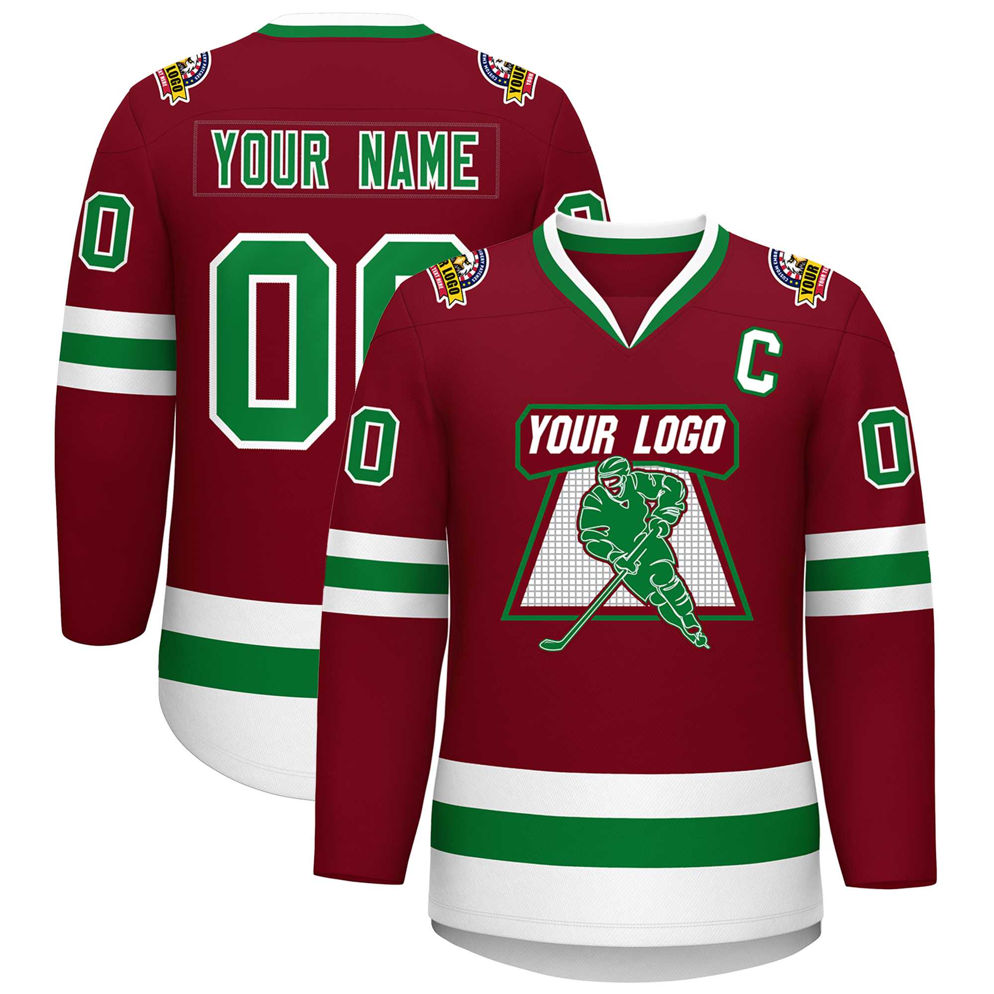 Custom Crimson Kelly Green-White Classic Style Hockey Jersey | KXKSHOP