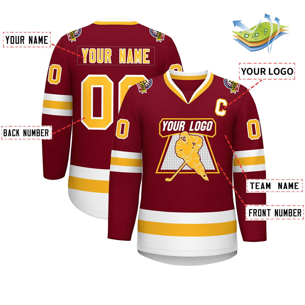 Custom Crimson Gold-White Classic Style Hockey Jersey | KXKSHOP