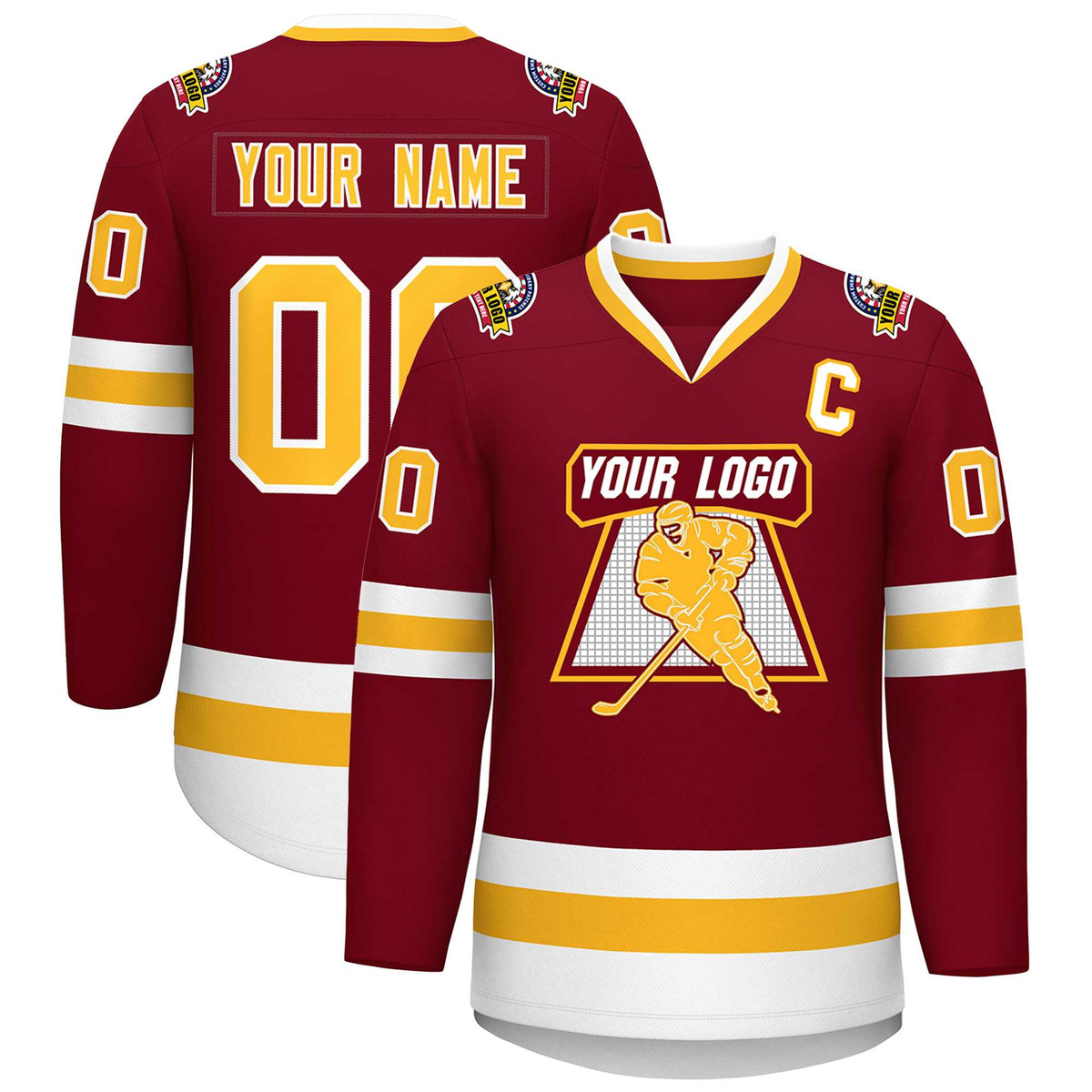 Custom Crimson Gold-White Classic Style Hockey Jersey | KXKSHOP