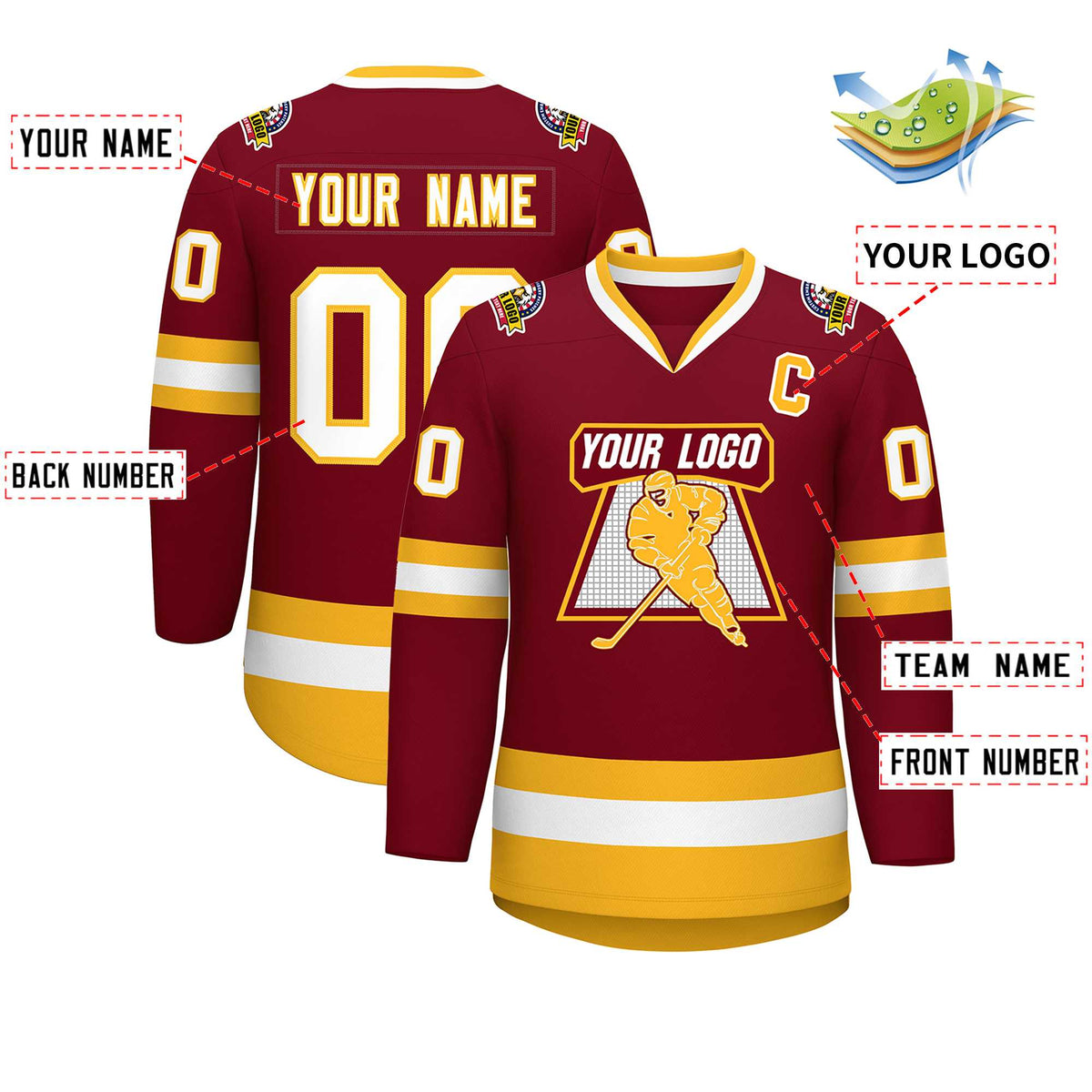 Custom Crimson White-Gold Classic Style Hockey Jersey | KXKSHOP