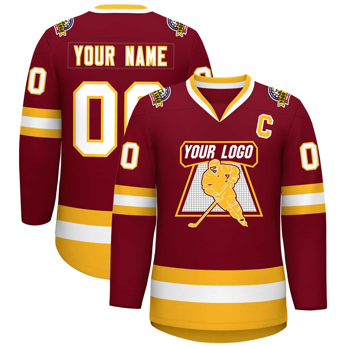 Custom Crimson White-Gold Classic Style Hockey Jersey | KXKSHOP