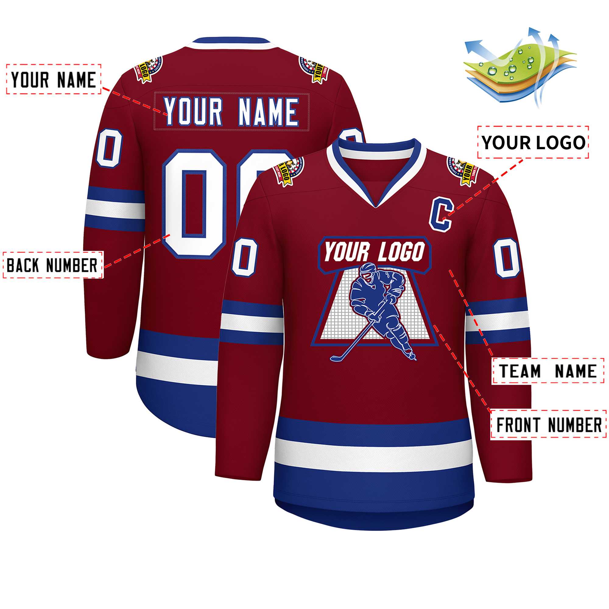 Custom Crimson White-Royal Classic Style Hockey Jersey | KXKSHOP