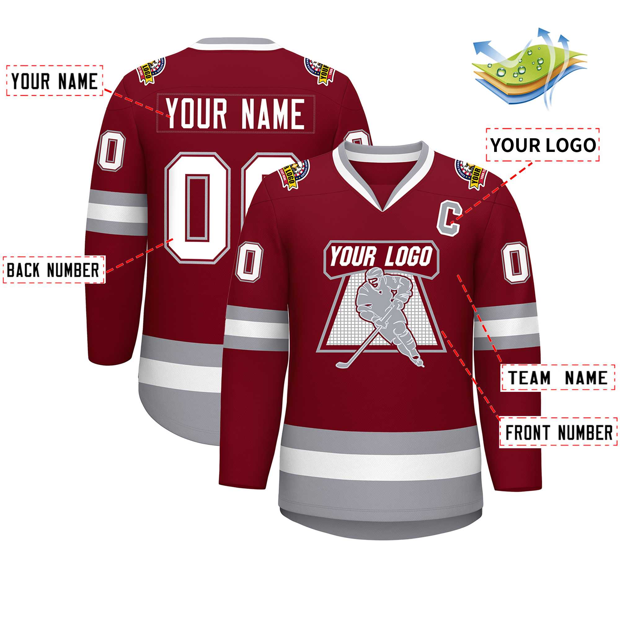 Custom Crimson White Crimson-Gray Classic Style Hockey Jersey | KXKSHOP