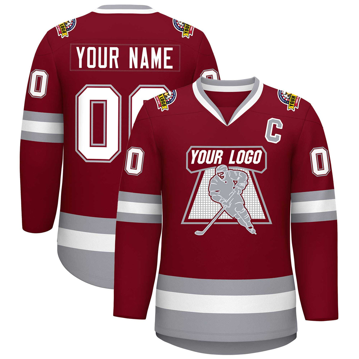 Custom Crimson White Crimson-Gray Classic Style Hockey Jersey | KXKSHOP