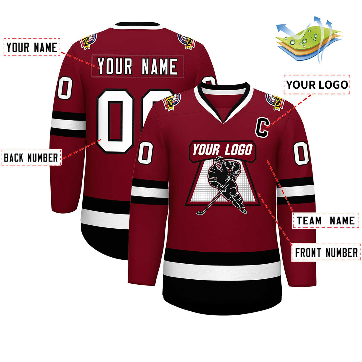 Custom Crimson White-Black Classic Style Hockey Jersey | KXKSHOP