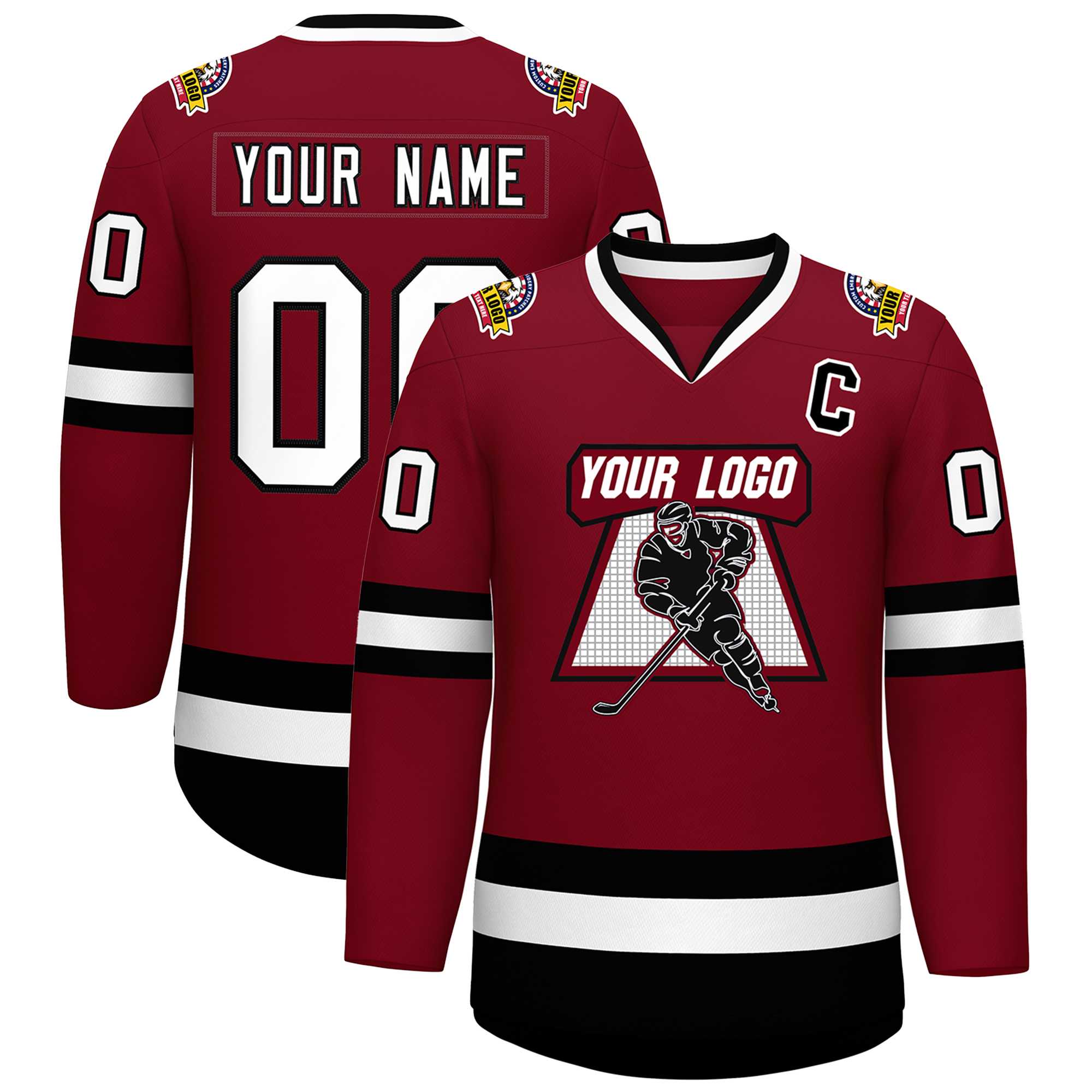 Custom Crimson White-Black Classic Style Hockey Jersey | KXKSHOP