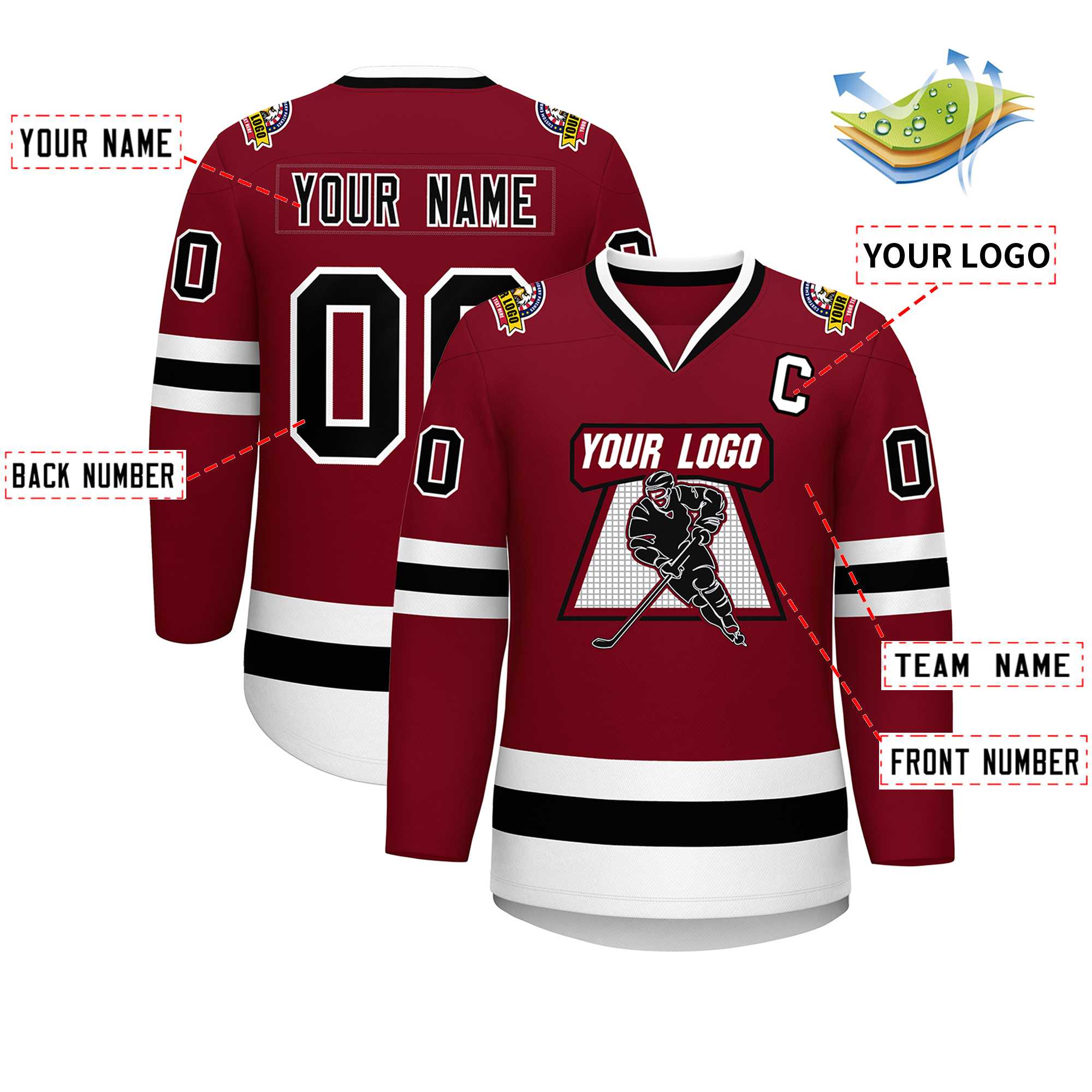 Custom Crimson Black-White Classic Style Hockey Jersey | KXKSHOP