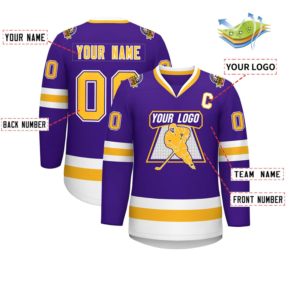Custom Purple Gold Purple-White Classic Style Hockey Jersey | KXKSHOP