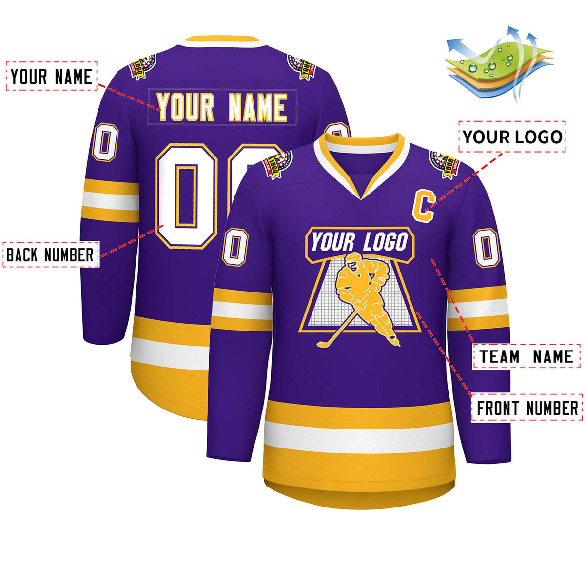 Custom Purple White Purple-Gold Classic Style Hockey Jersey | KXKSHOP