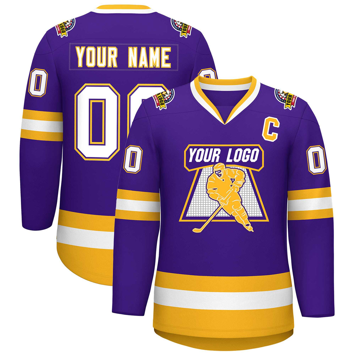 Custom Purple White Purple-Gold Classic Style Hockey Jersey | KXKSHOP