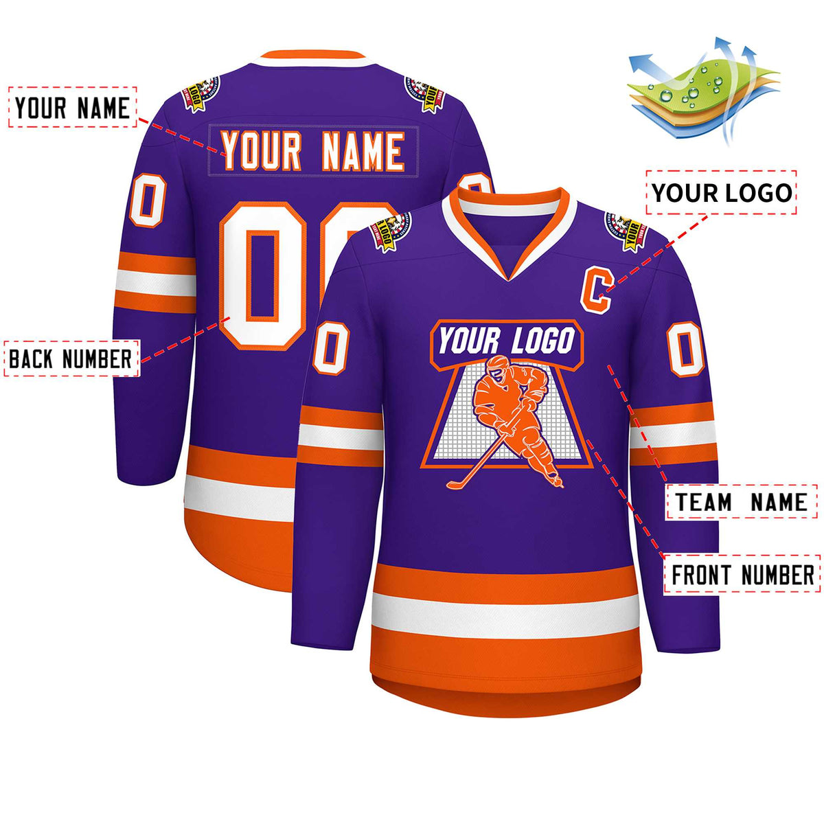 Custom Purple White-Orange Classic Style Hockey Jersey | KXKSHOP