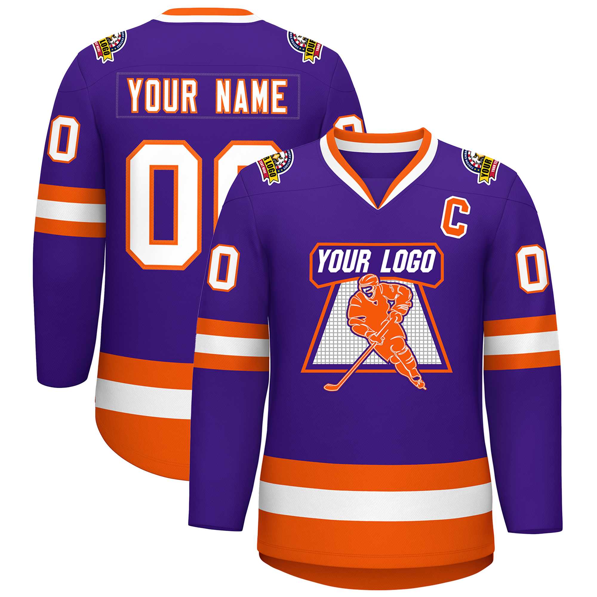Custom Purple White-Orange Classic Style Hockey Jersey | KXKSHOP