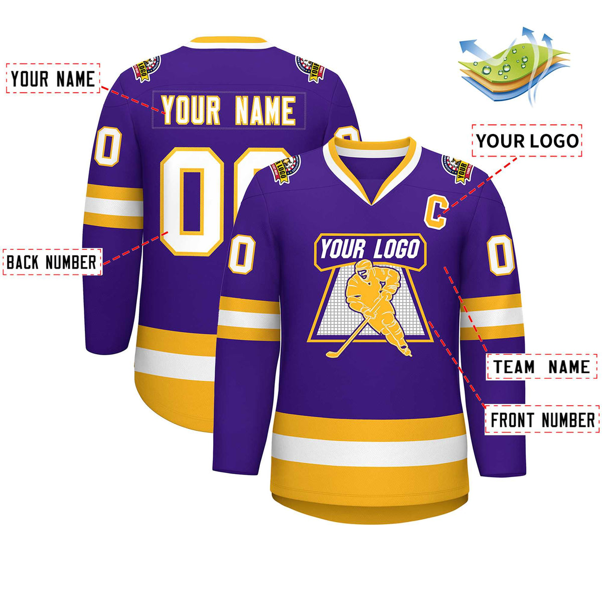 Custom Purple White-Gold Classic Style Hockey Jersey | KXKSHOP