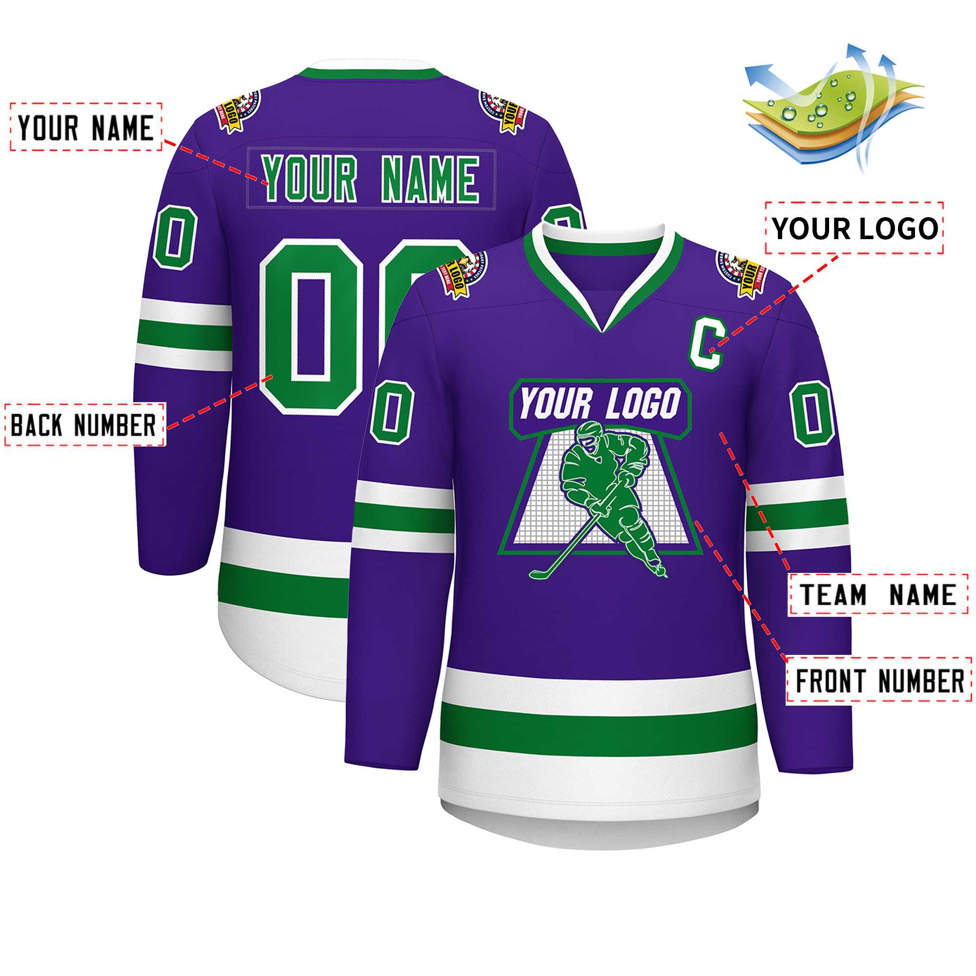 Custom Purple Kelly Green-White Classic Style Hockey Jersey | KXKSHOP