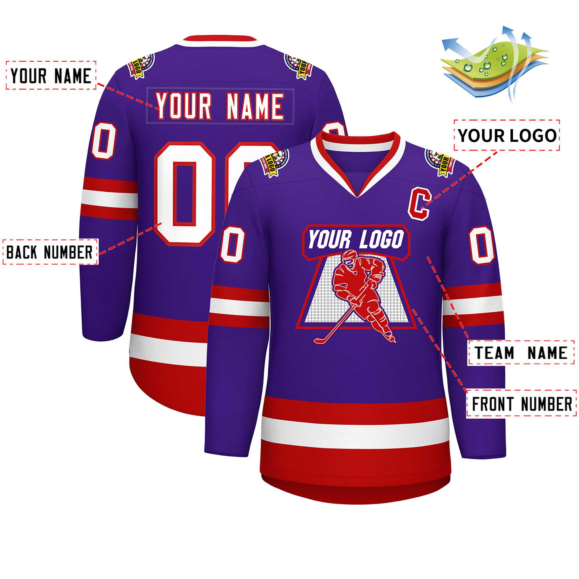 Custom Purple White-Red Classic Style Hockey Jersey | KXKSHOP