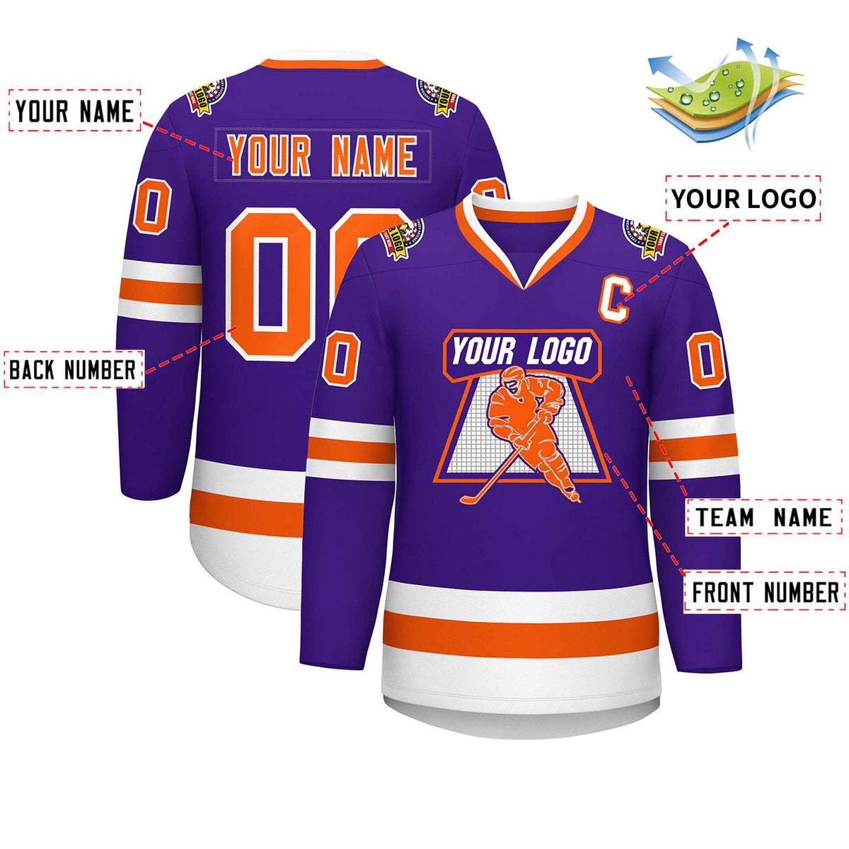 Custom Purple Orange-White Classic Style Hockey Jersey | KXKSHOP