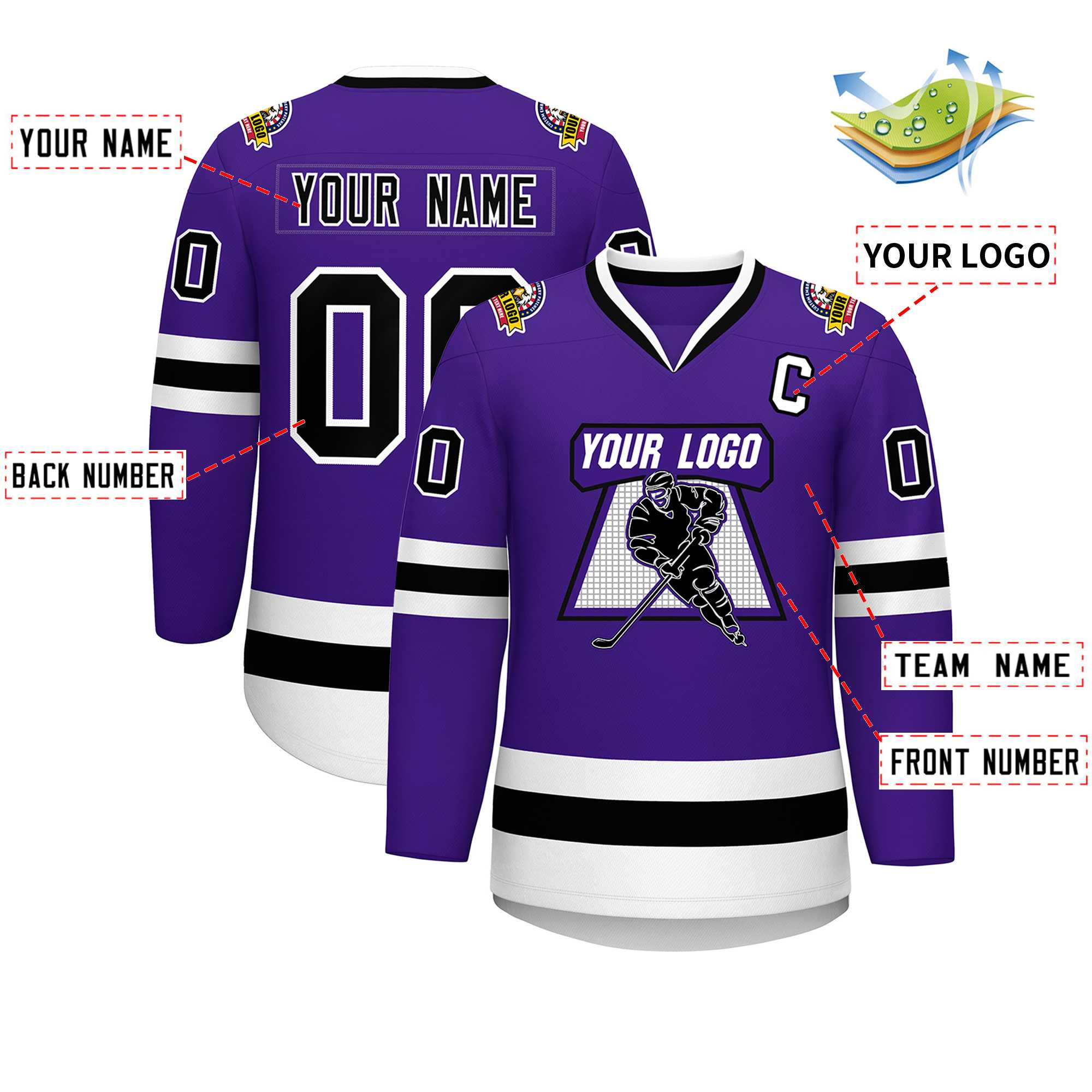 Custom Purple Black-White Classic Style Hockey Jersey | KXKSHOP
