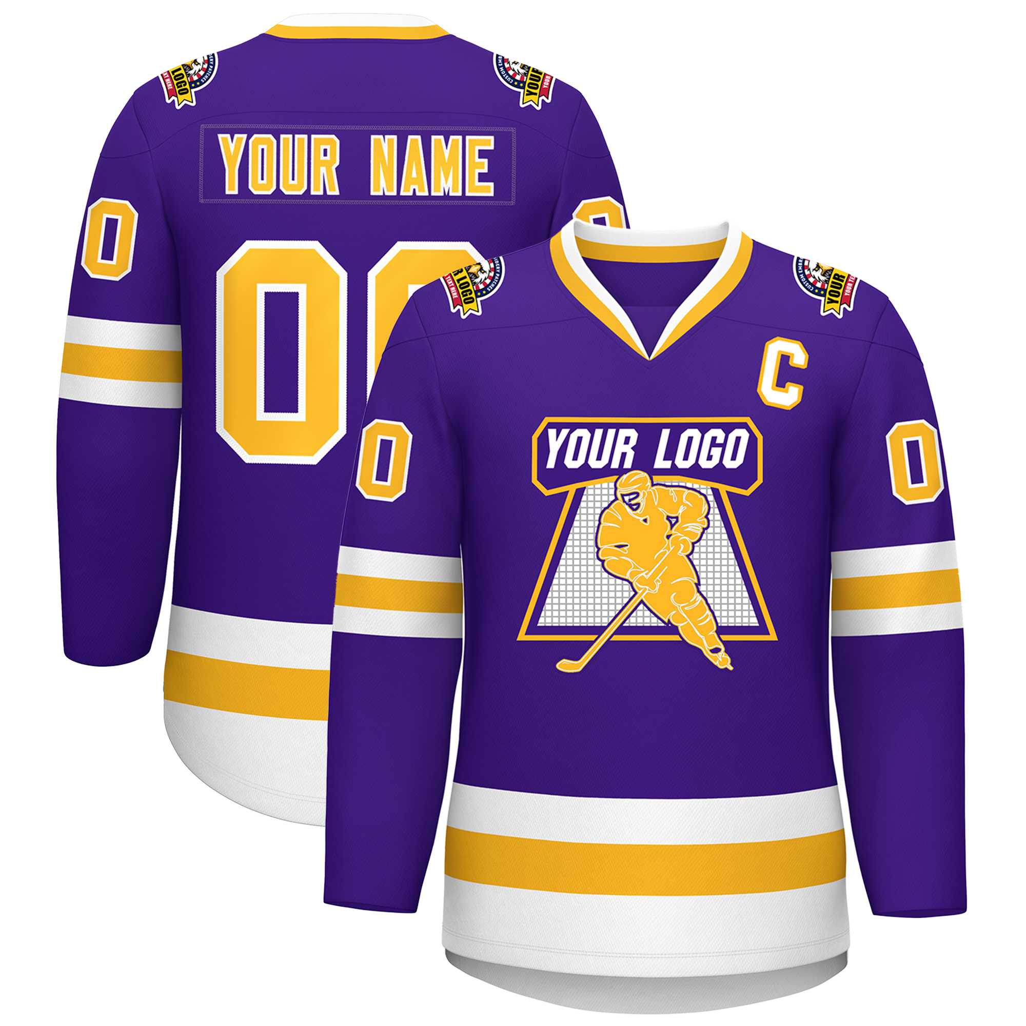 Custom Purple Gold-White Classic Style Hockey Jersey | KXKSHOP