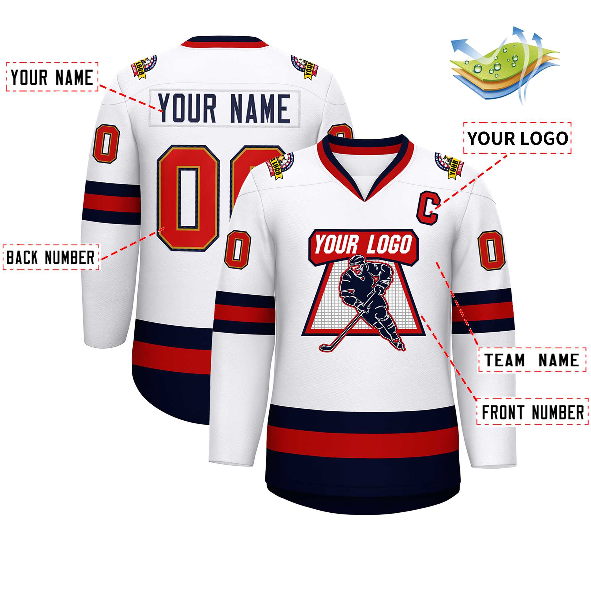 Custom White Navy Old Gold-Red Classic Style Hockey Jersey | KXKSHOP