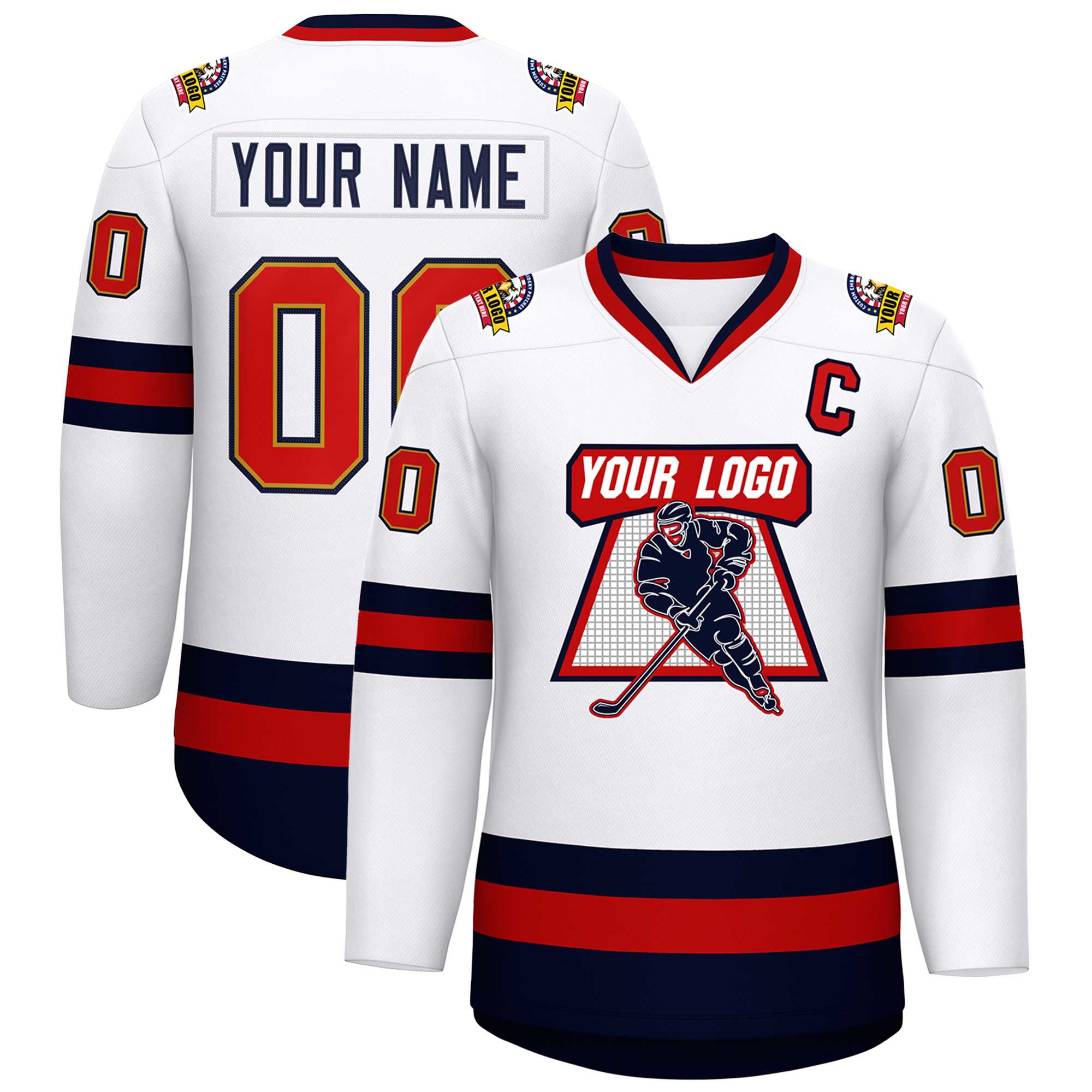 Custom White Navy Old Gold-Red Classic Style Hockey Jersey | KXKSHOP