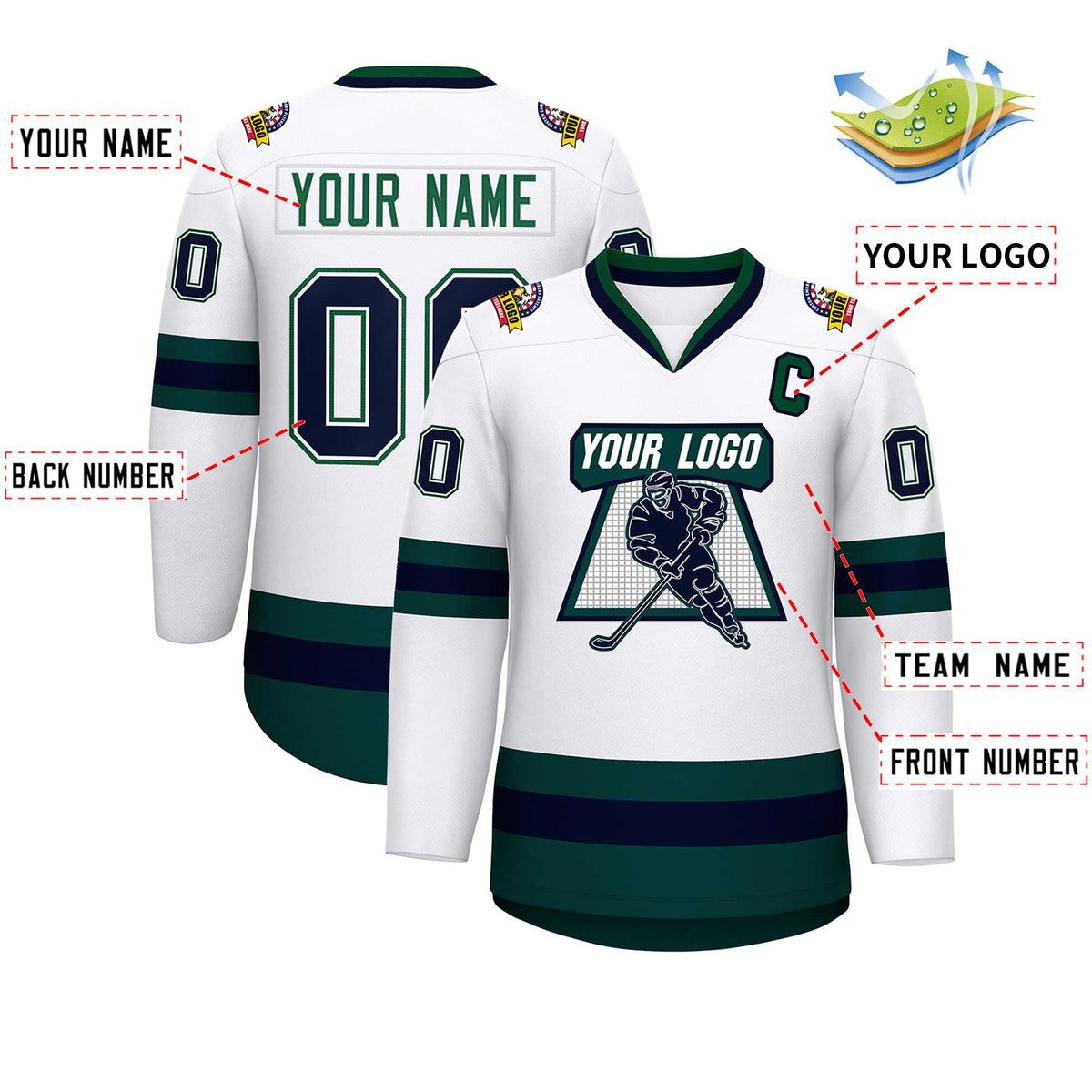 Custom White Navy White-Green Classic Style Hockey Jersey | KXKSHOP