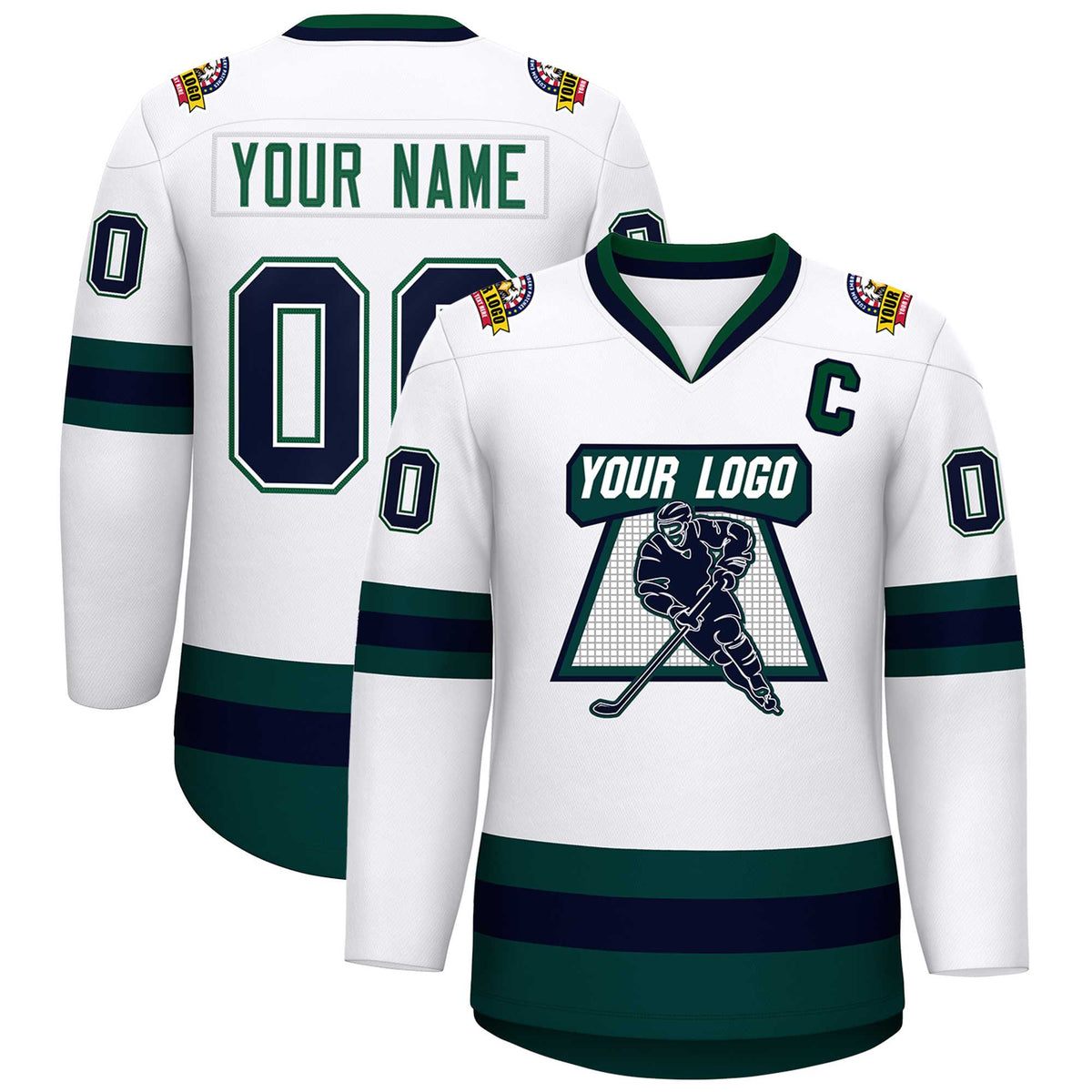 Custom White Navy White-Green Classic Style Hockey Jersey | KXKSHOP