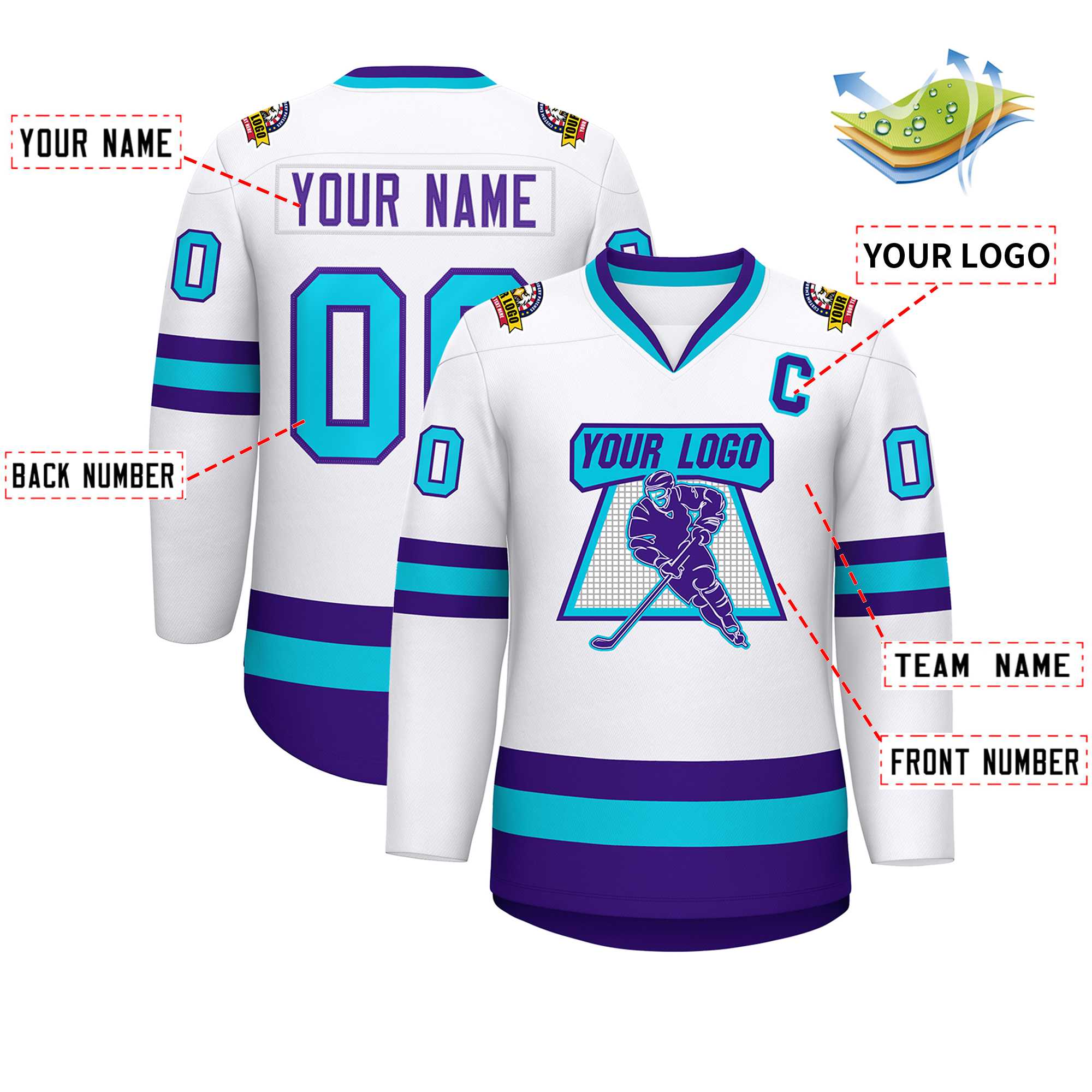 Custom White Purple-Powder Blue Classic Style Hockey Jersey | KXKSHOP