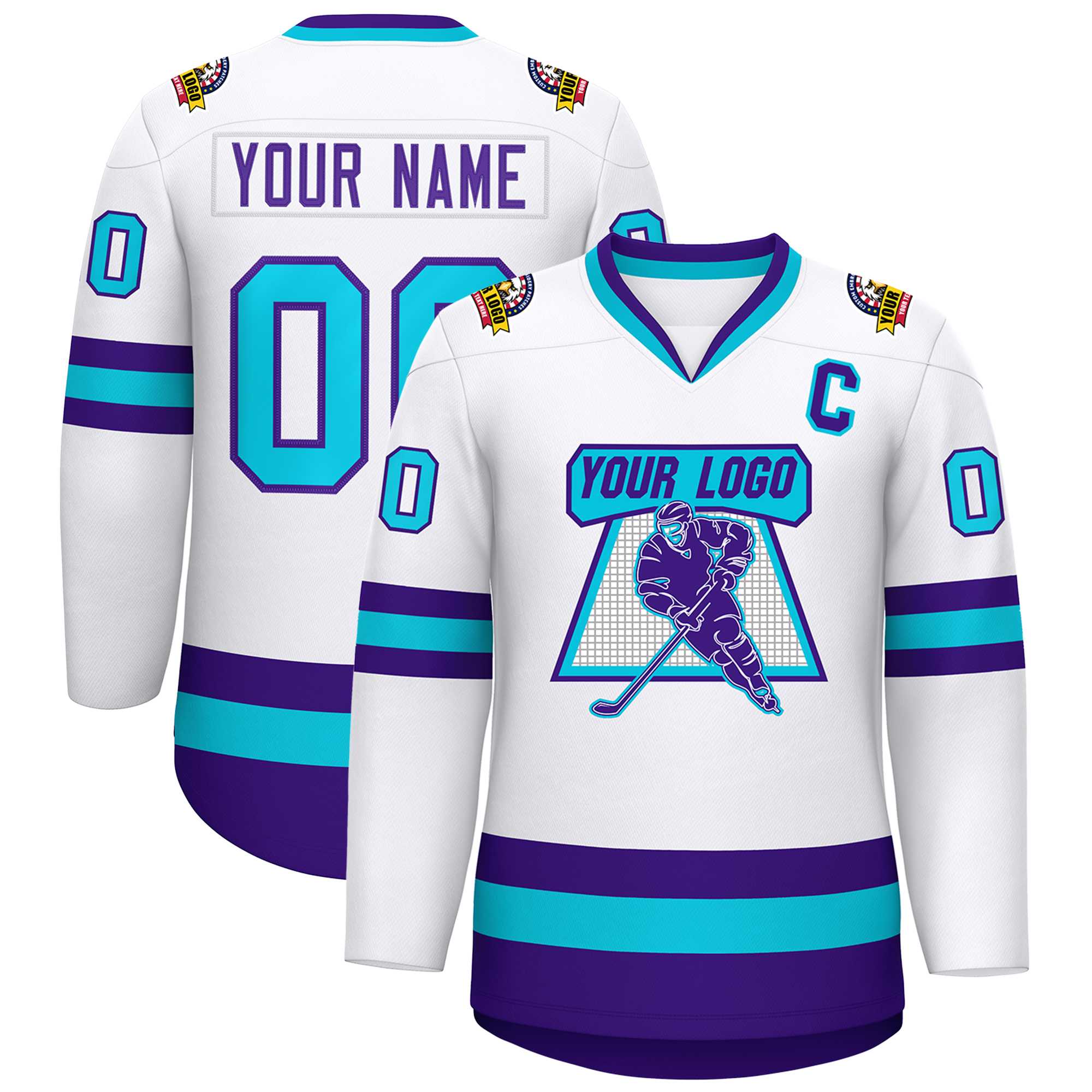 Custom White Purple-Powder Blue Classic Style Hockey Jersey | KXKSHOP