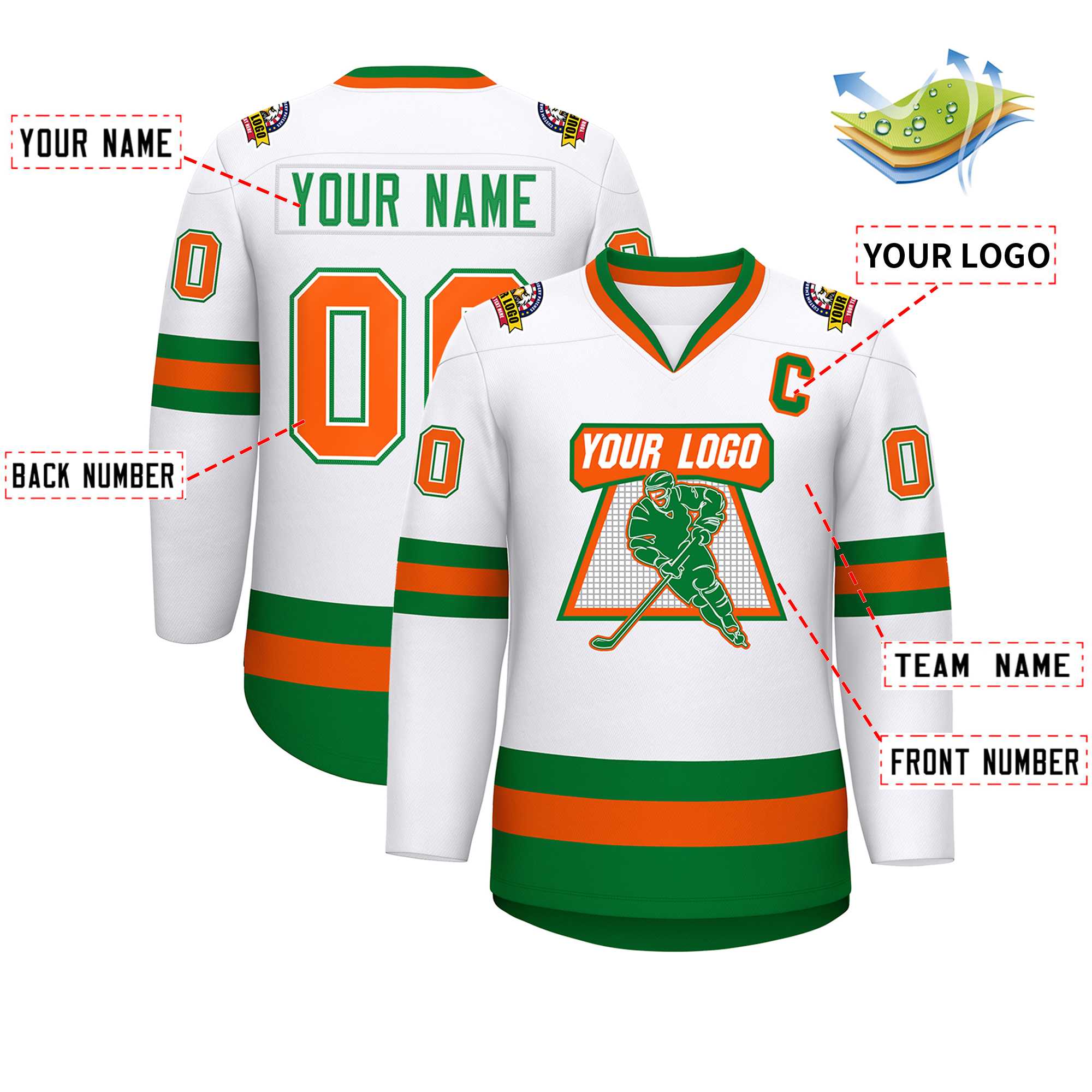 Custom White Kelly Green White-Orange Classic Style Hockey Jersey | KXKSHOP