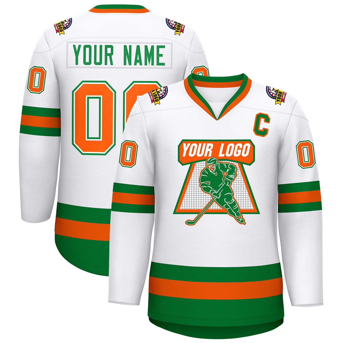 Custom White Kelly Green White-Orange Classic Style Hockey Jersey | KXKSHOP