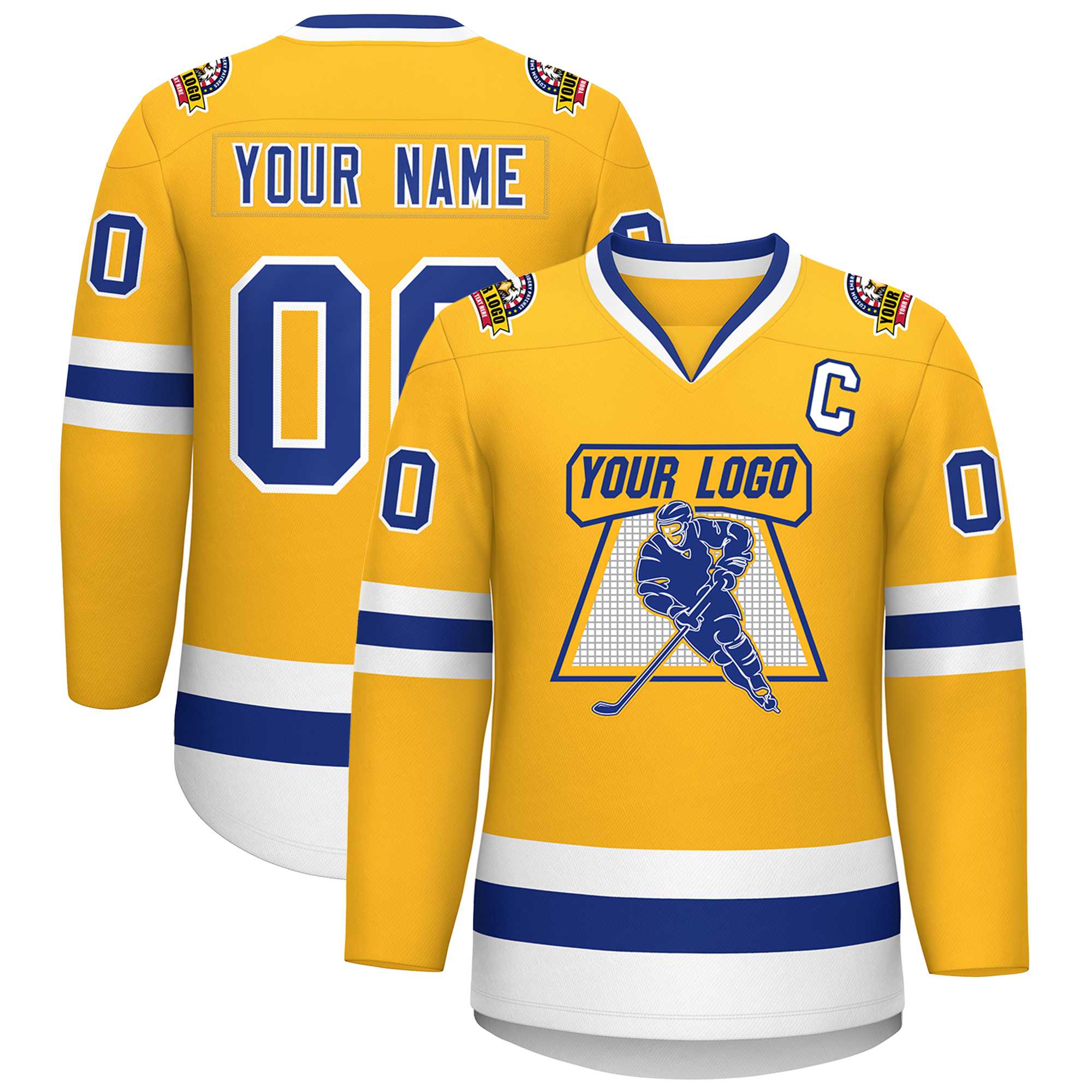 Custom Gold Royal-White Classic Style Hockey Jersey | KXKSHOP