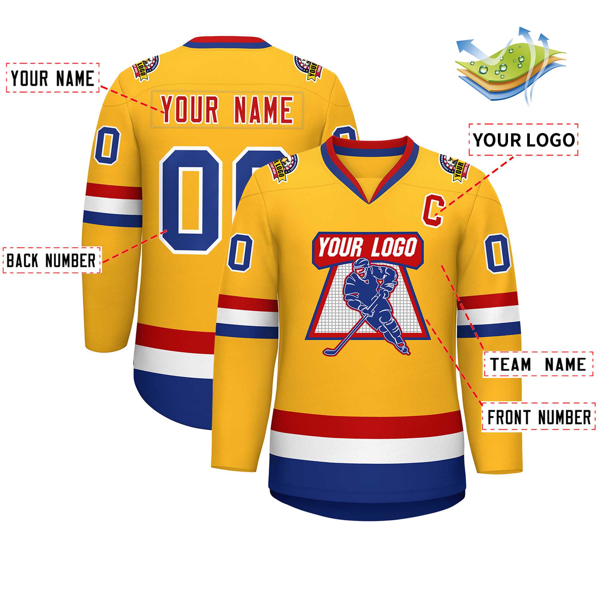 Custom Gold Royal White-Red Classic Style Hockey Jersey | KXKSHOP