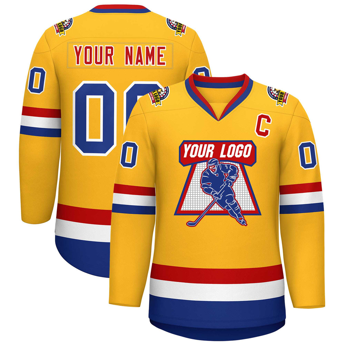 Custom Gold Royal White-Red Classic Style Hockey Jersey | KXKSHOP