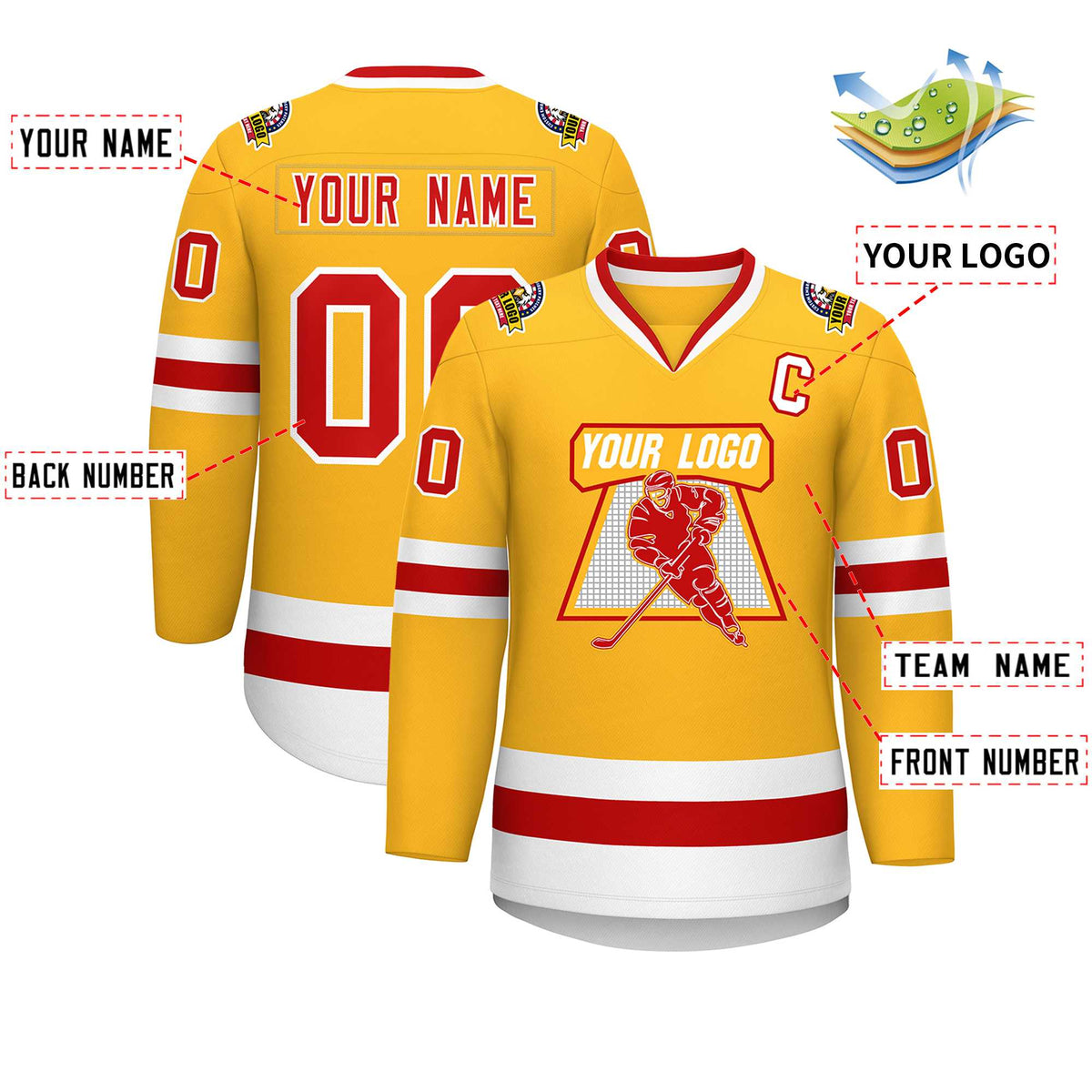 Custom Gold Red-White Classic Style Hockey Jersey | KXKSHOP