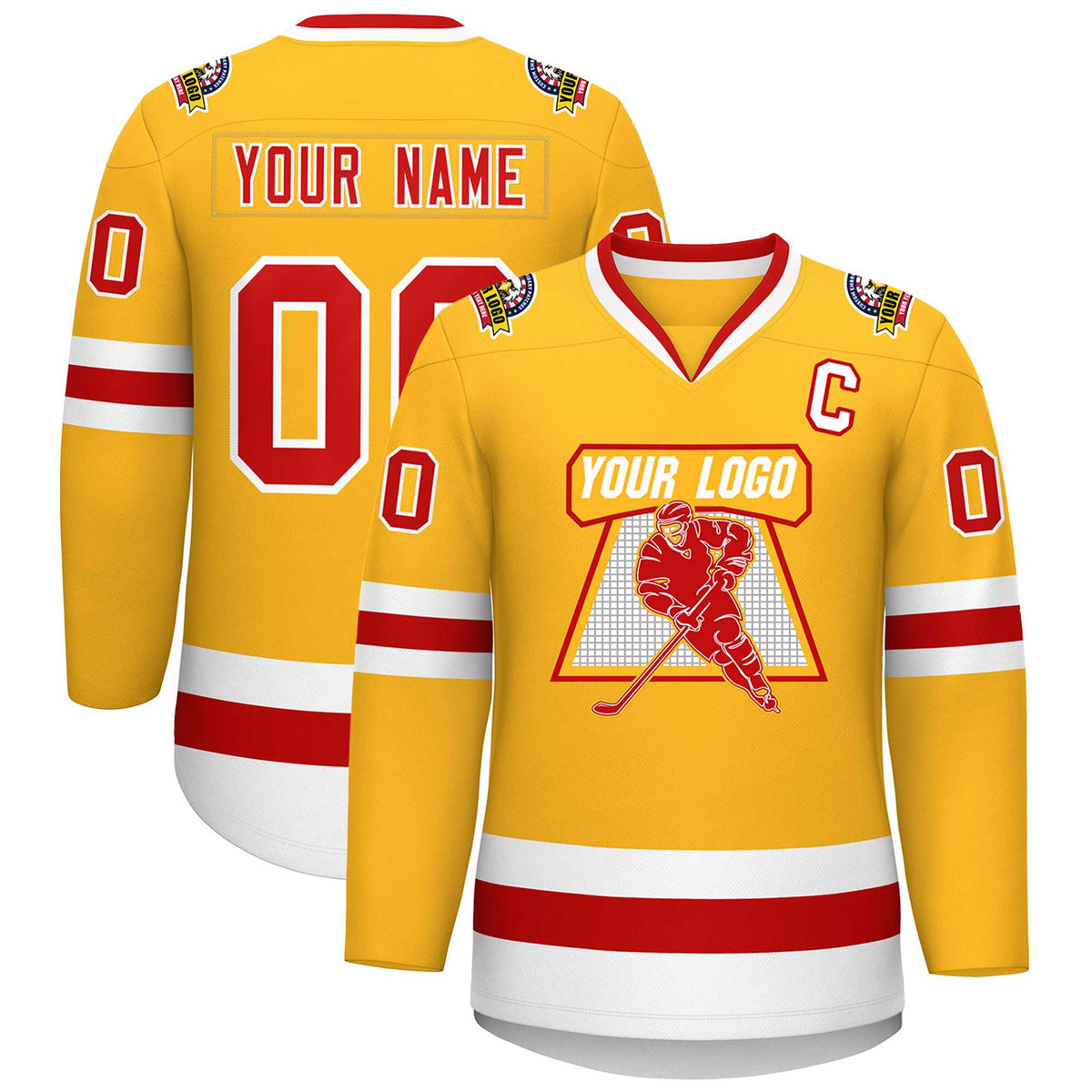 Custom Gold Red-White Classic Style Hockey Jersey | KXKSHOP
