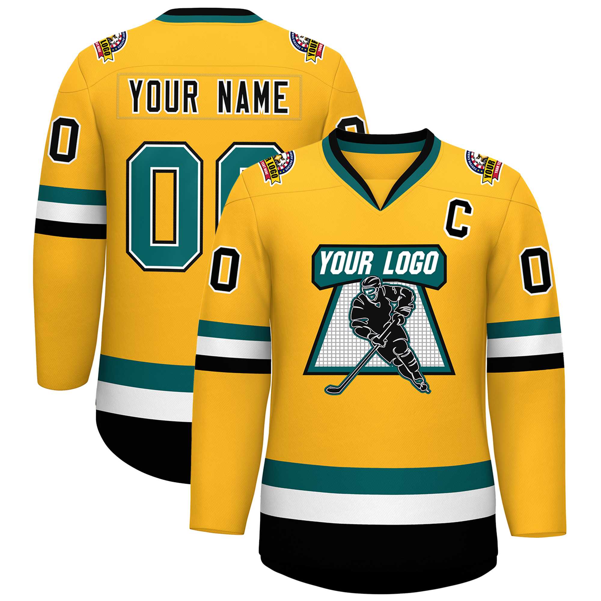 Custom Gold Aqua White-Black Classic Style Hockey Jersey | KXKSHOP