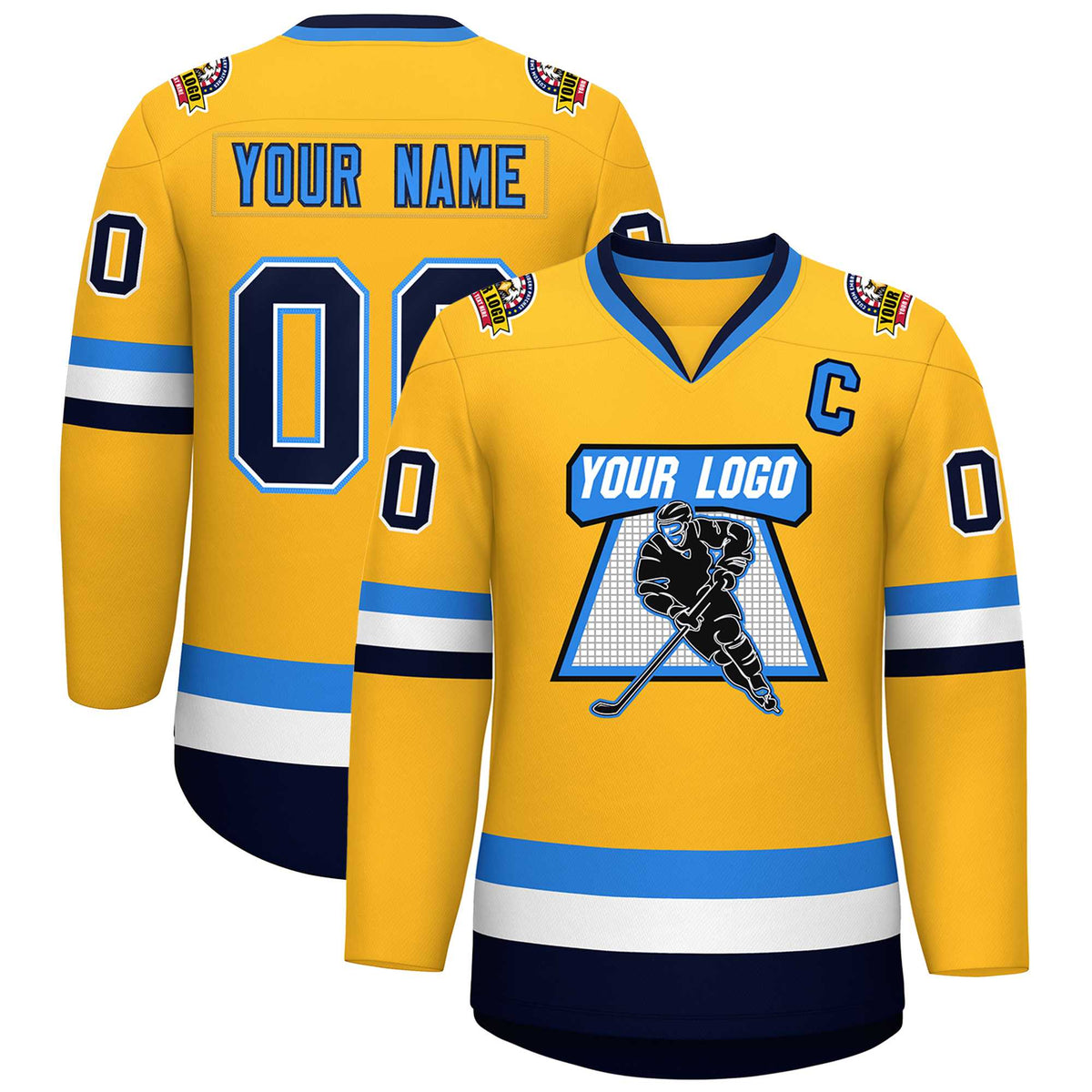 Custom Gold Navy White-Powder Blue Classic Style Hockey Jersey | KXKSHOP