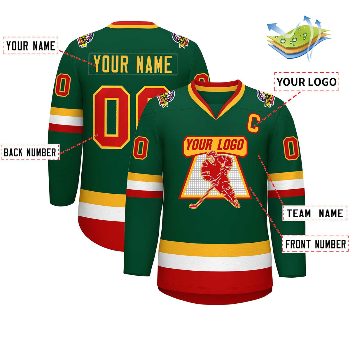 Custom Green Red-Gold Classic Style Hockey Jersey | KXKSHOP