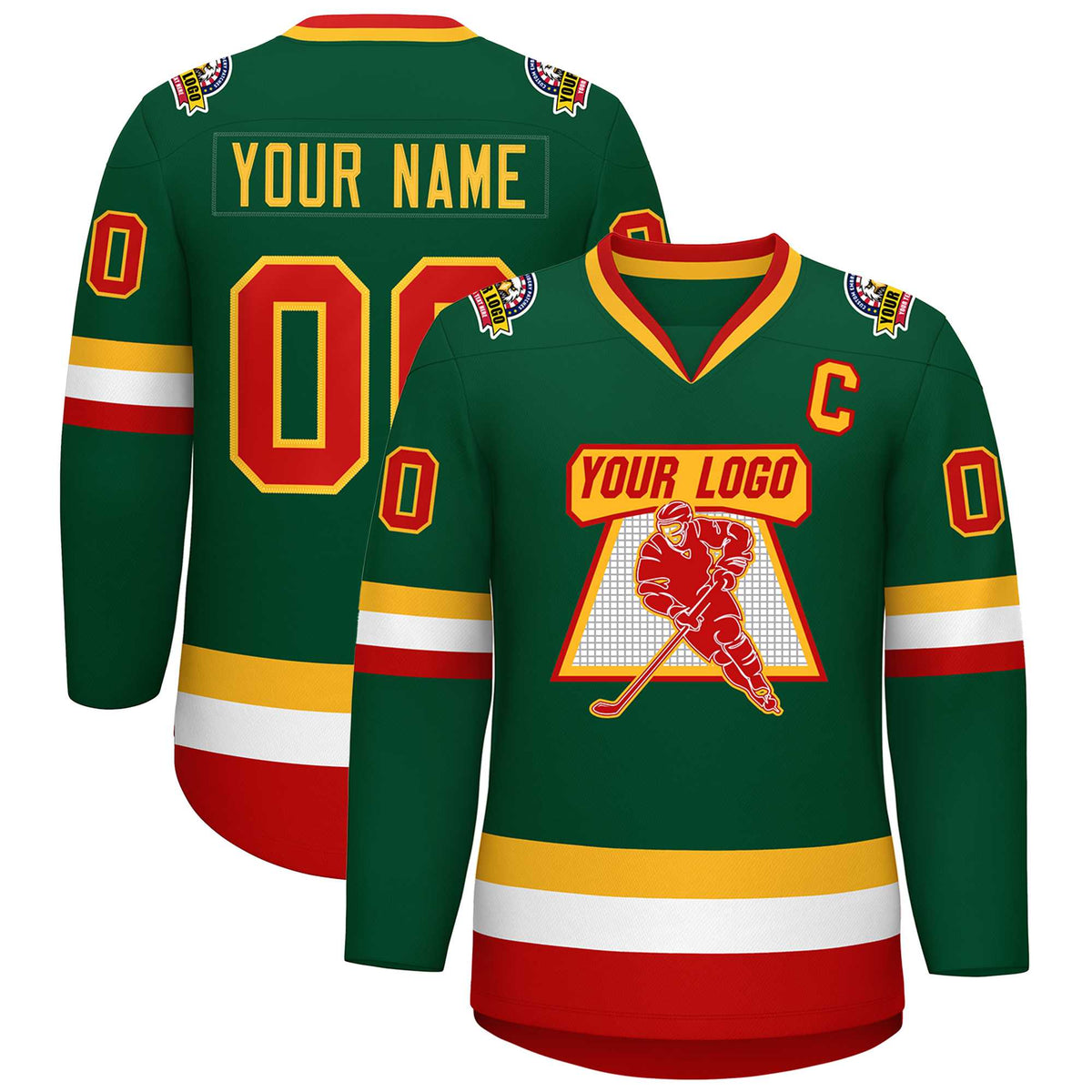 Custom Green Red-Gold Classic Style Hockey Jersey | KXKSHOP